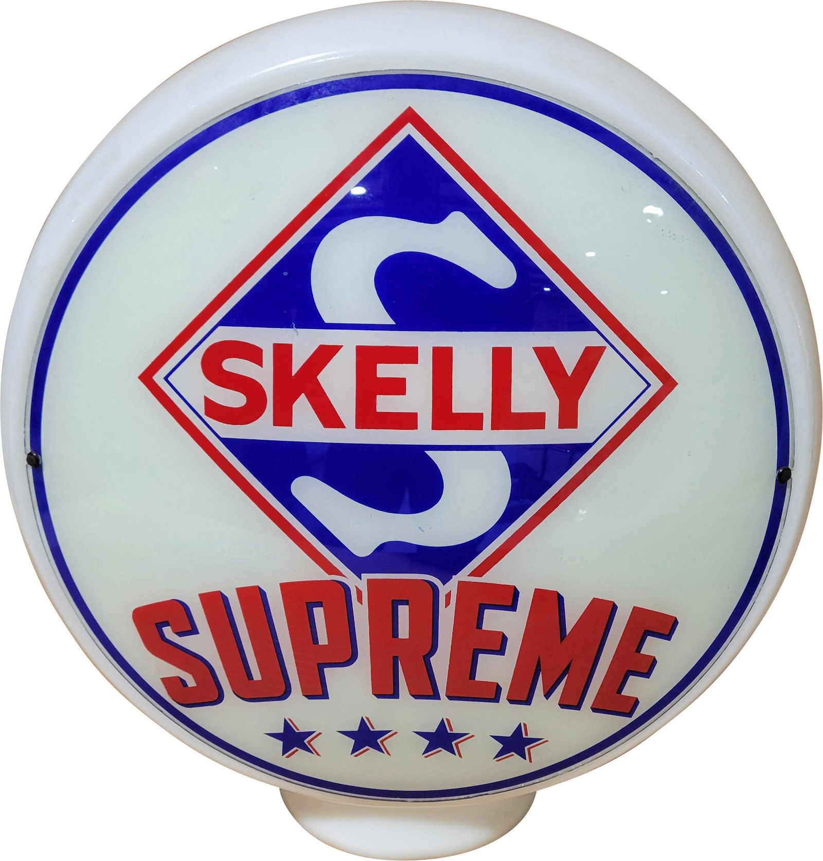 Skelly Supreme Gasoline Complete 13.5" Milk Glass Gas Pump Globe (1 of 3)
