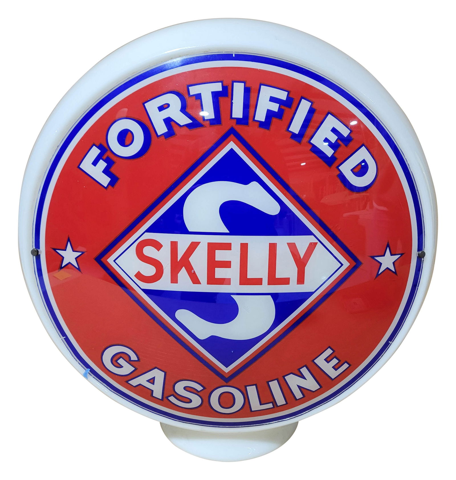 Skelly Fortified Gasoline 13.5" Complete Milk Glass Gas Pump Globe (1 of 3)