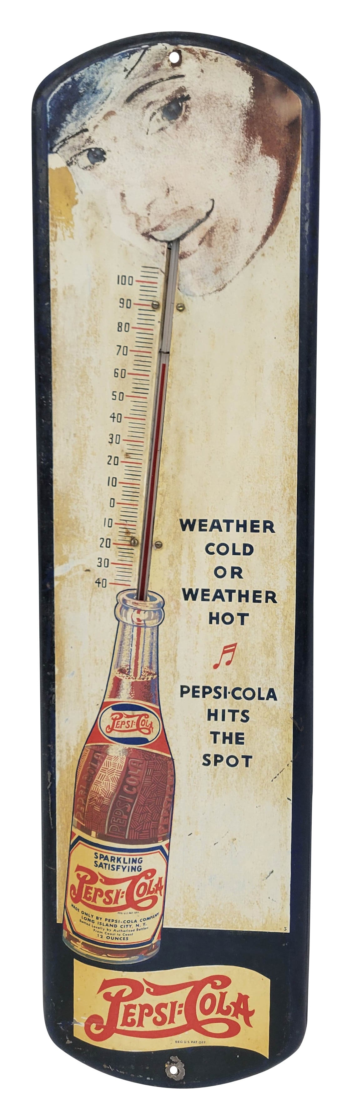 Pepsi Cola Double Dot Tin Thermometer With Girl (1 of 3)