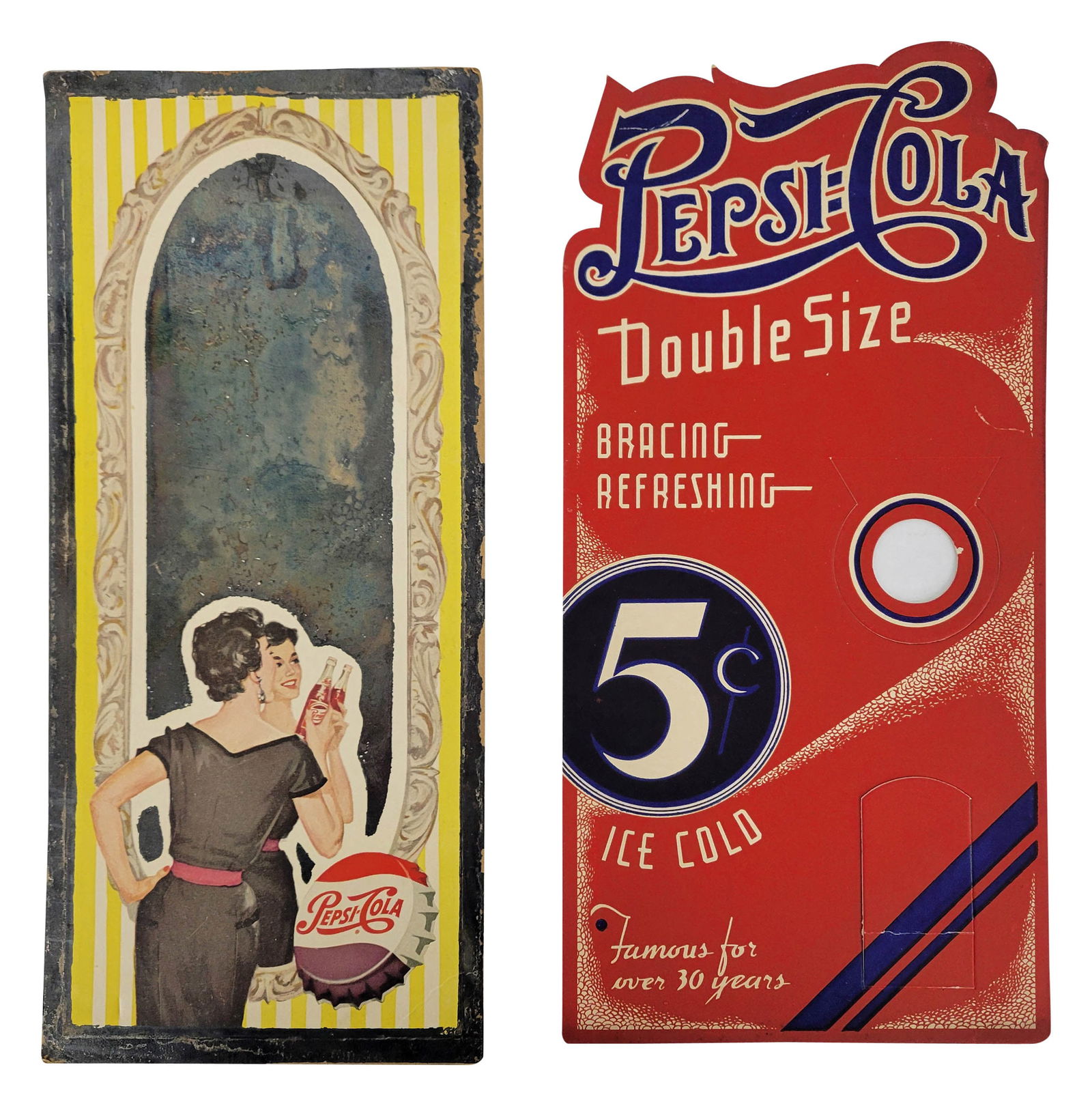 Pepsi Cola Double Dot Bottle Topper Sign and Carboard Mirror Sign (1 of 2)
