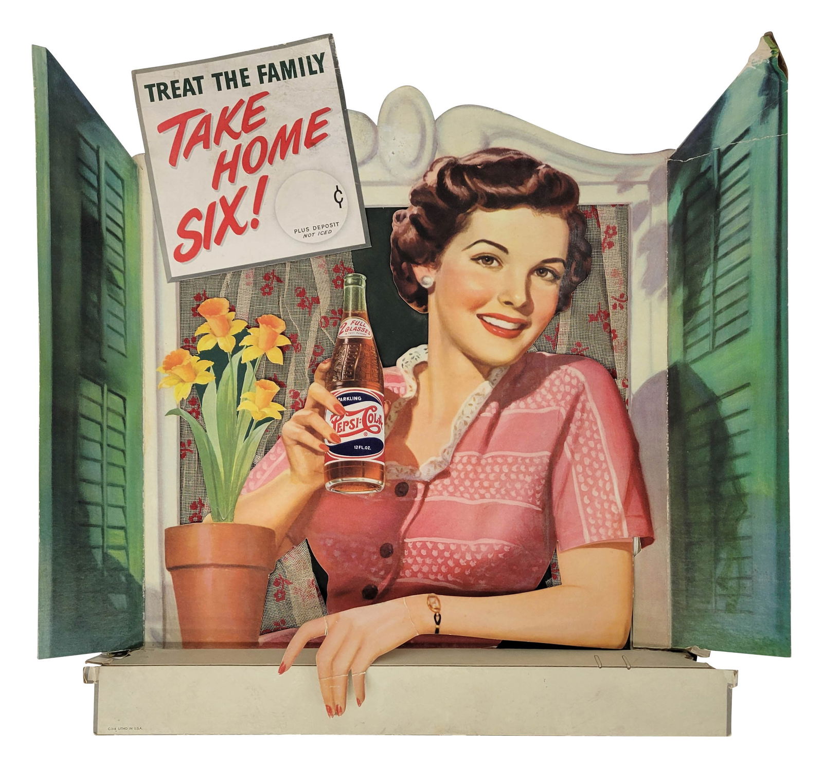 1948 Pepsi Cola Take Home Six 3D Double Dot Cardboard Display Sign (1 of 6)