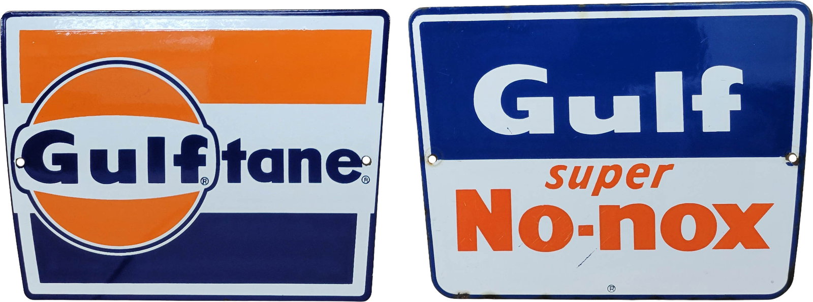Lot of 2 Gulf Porcelain Pump Plate Signs (1 of 2)