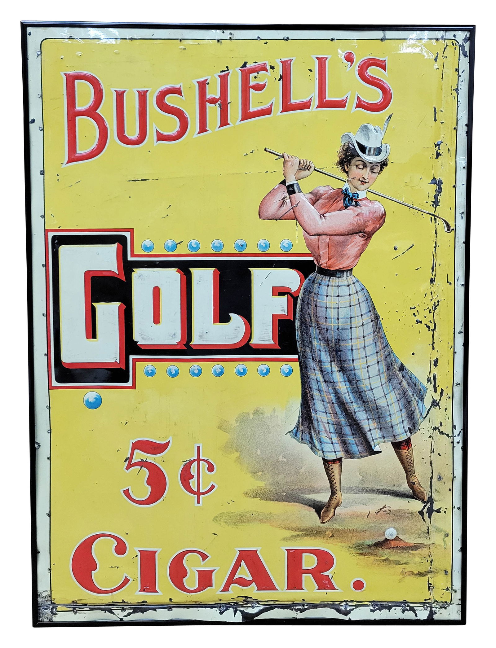Bushell's Golf 5 Cent Cigars Embossed Sign (1 of 2)