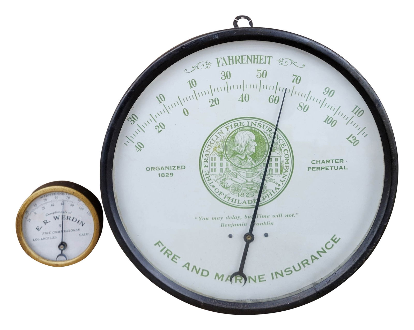 Franklin Fire and Marine Insurance, E.R. Werdin Round Thermometers (1 of 4)