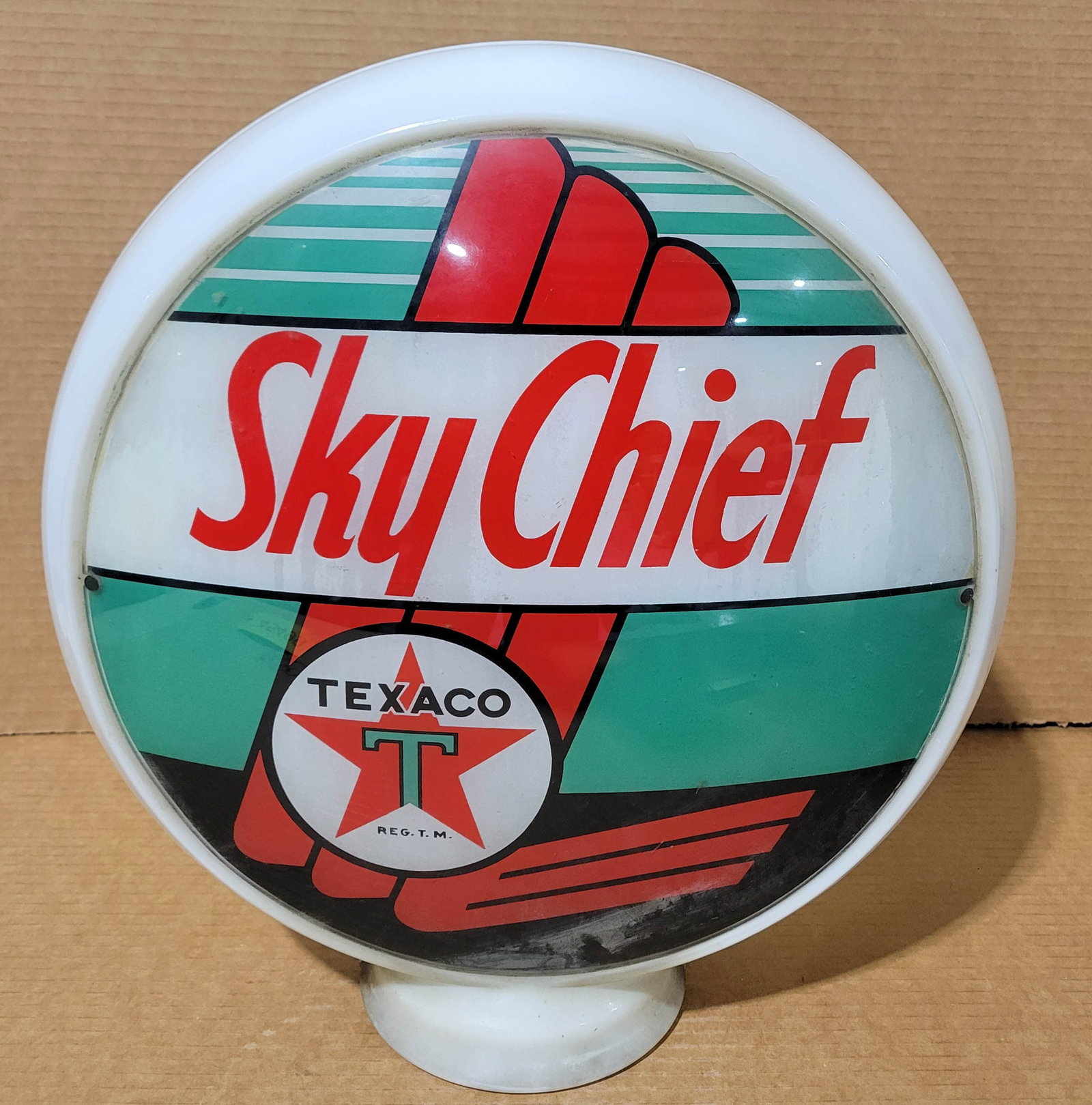 Texaco Sky Chief Gasoline 13.5" Complete Milk Glass Globe - 2