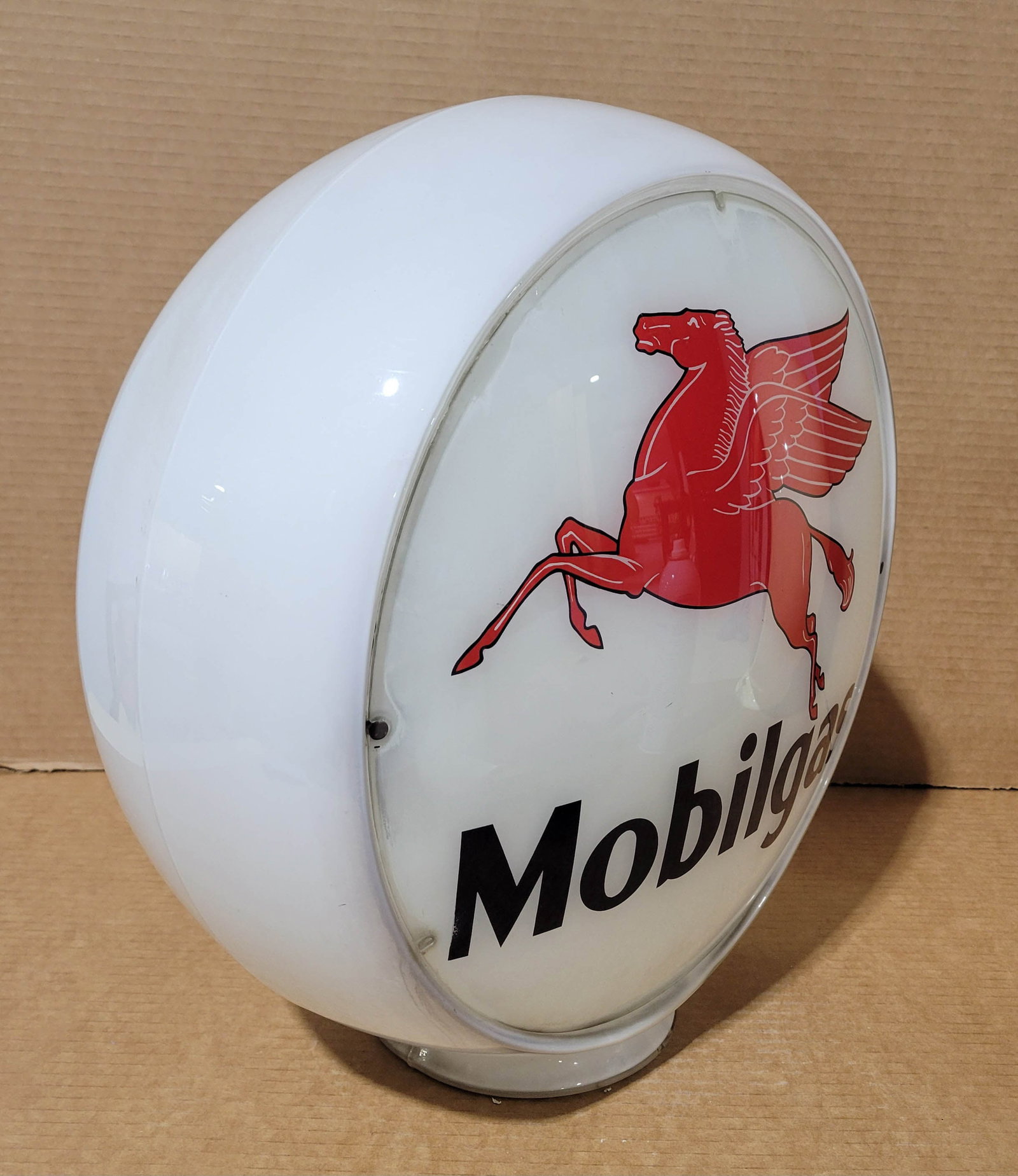 Mobilgas Gasoline 13.5" Complete Milk Glass Body Globe - 2
