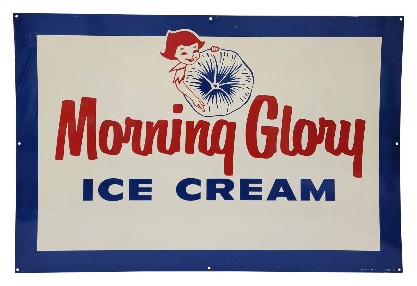 Morning Glory Ice Cream Single Sided Sign: 36" x 24" SST sign exhibits bright colors and high shine with minimal wear and light scuffs on the surface.