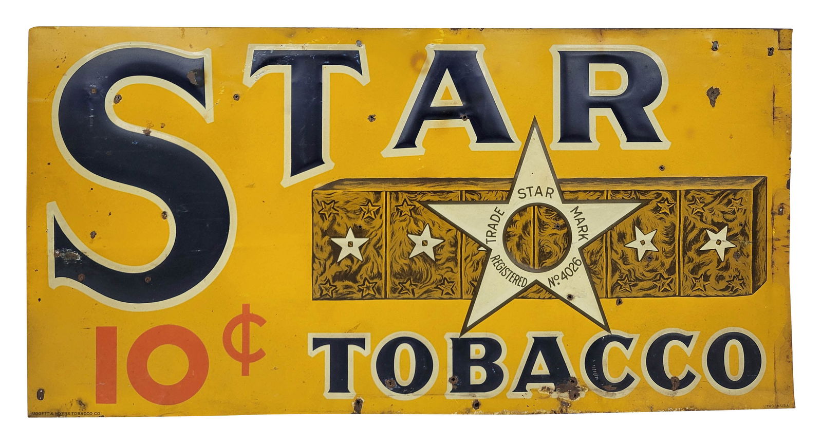 Star Tobacco 10 Cents Embossed Single Sided Tin Sign (1 of 2)