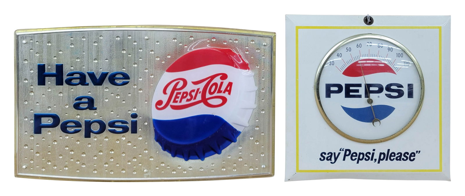 Pepsi Cola Thermometer and Plastic Sign (1 of 2)
