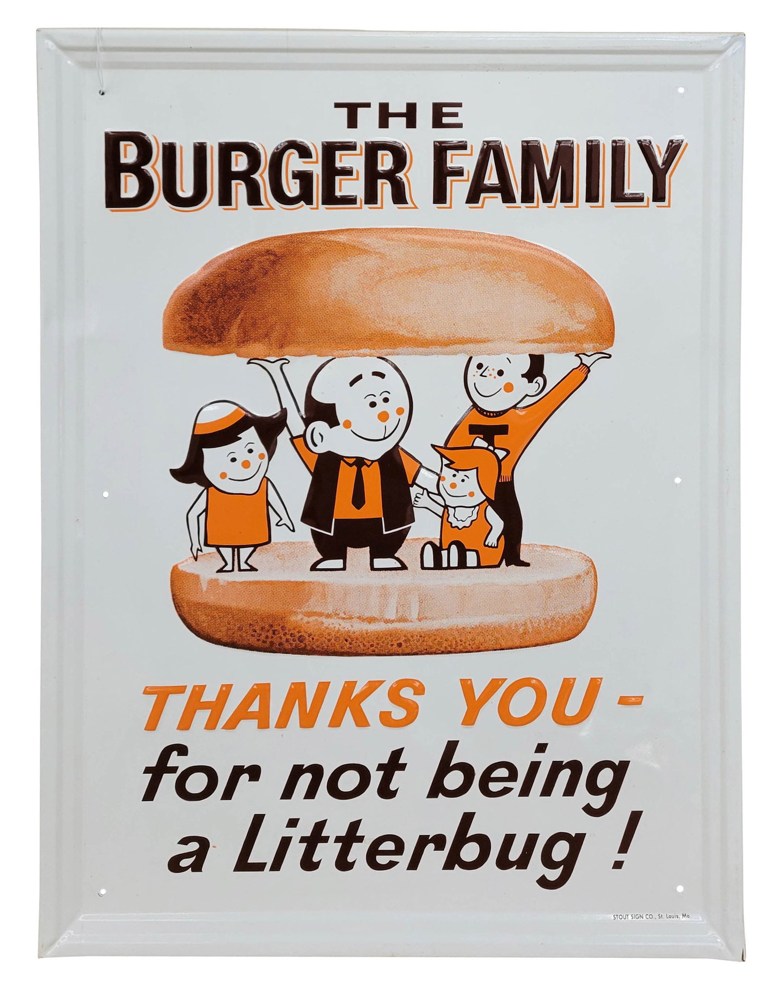 The Burger Family A and W Root Beer Embossed Single Sided Tin Sign: 17" x 23" embossed SST sign is in excellent condition with great graphics and bright colors. The field and perimeter are very clean with the exception of very small shallow bend at the left edge adjac
