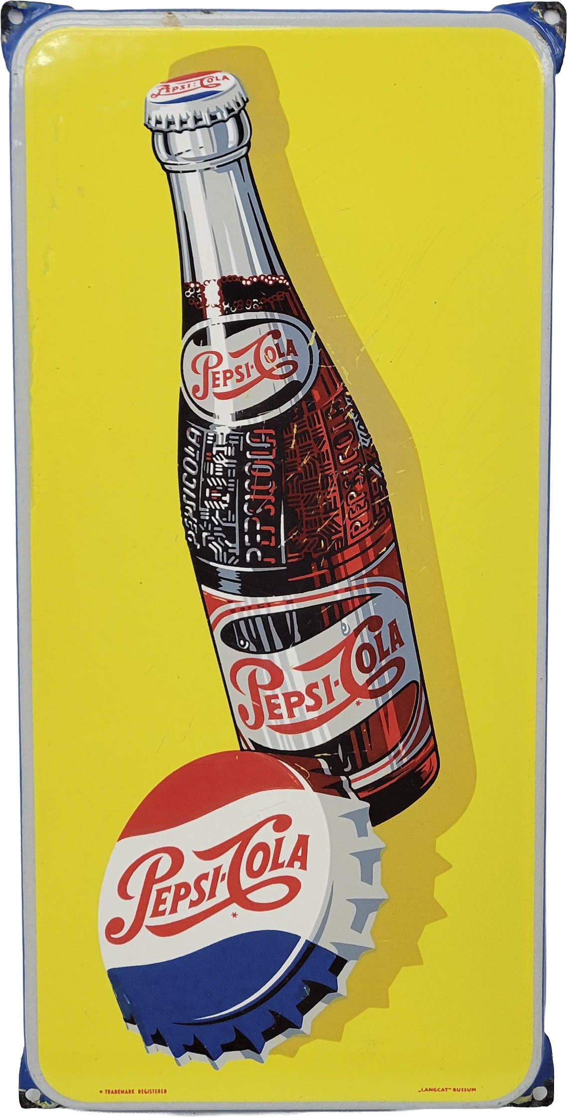 Pepsi Cola Single Sided Porcelain Sign With Bottle And Cap (1 of 2)