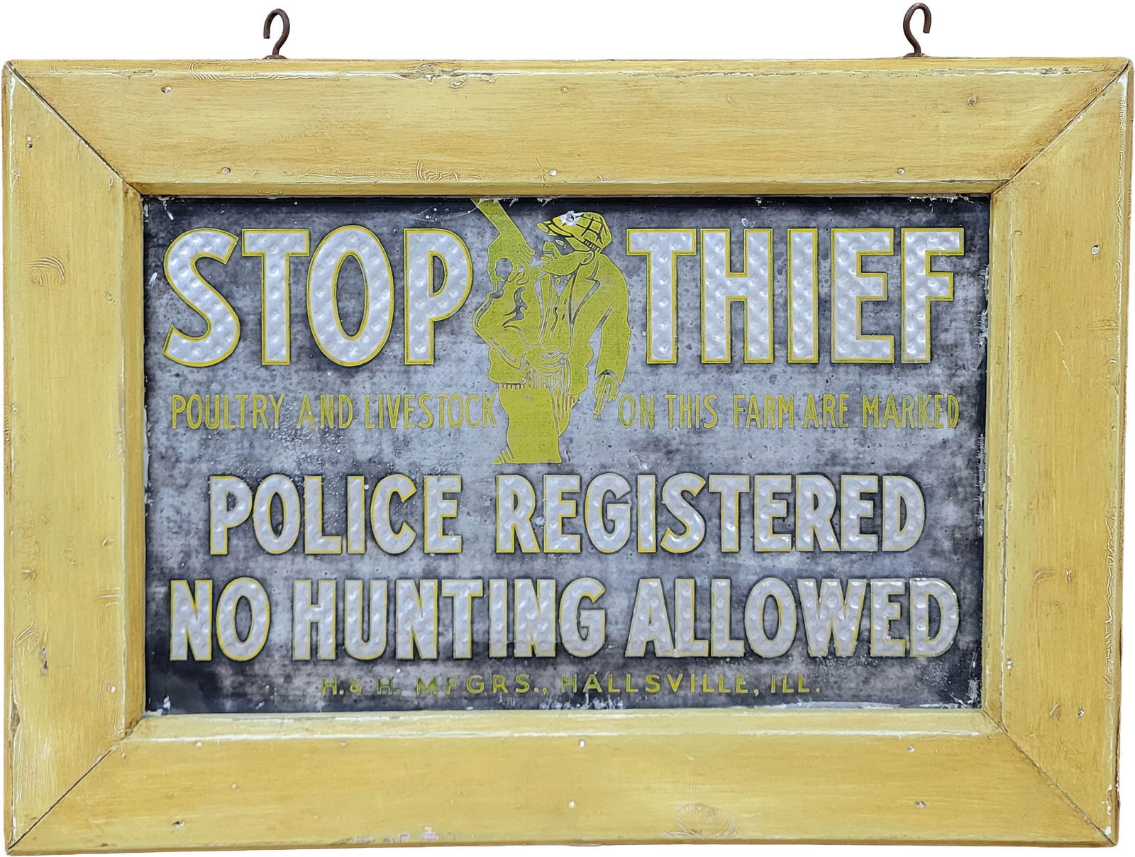 Stop Thief Police Registered No Hunting Allowed Single Sided Tin Sign In Wood Frame (1 of 2)