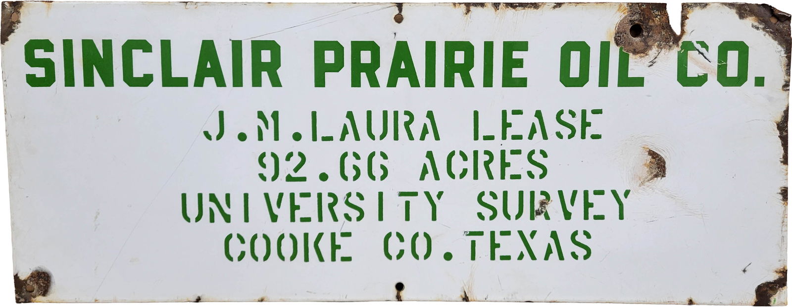 J.M. Laura Sinclair Prairie Oil Co. Single Sided Porcelain Lease Sign (1 of 2)
