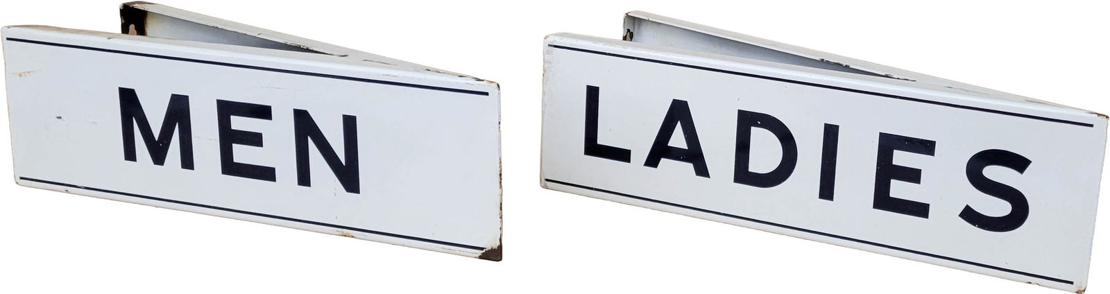 Pair of Porcelain Ladies and Men Restroom Signs (1 of 2)