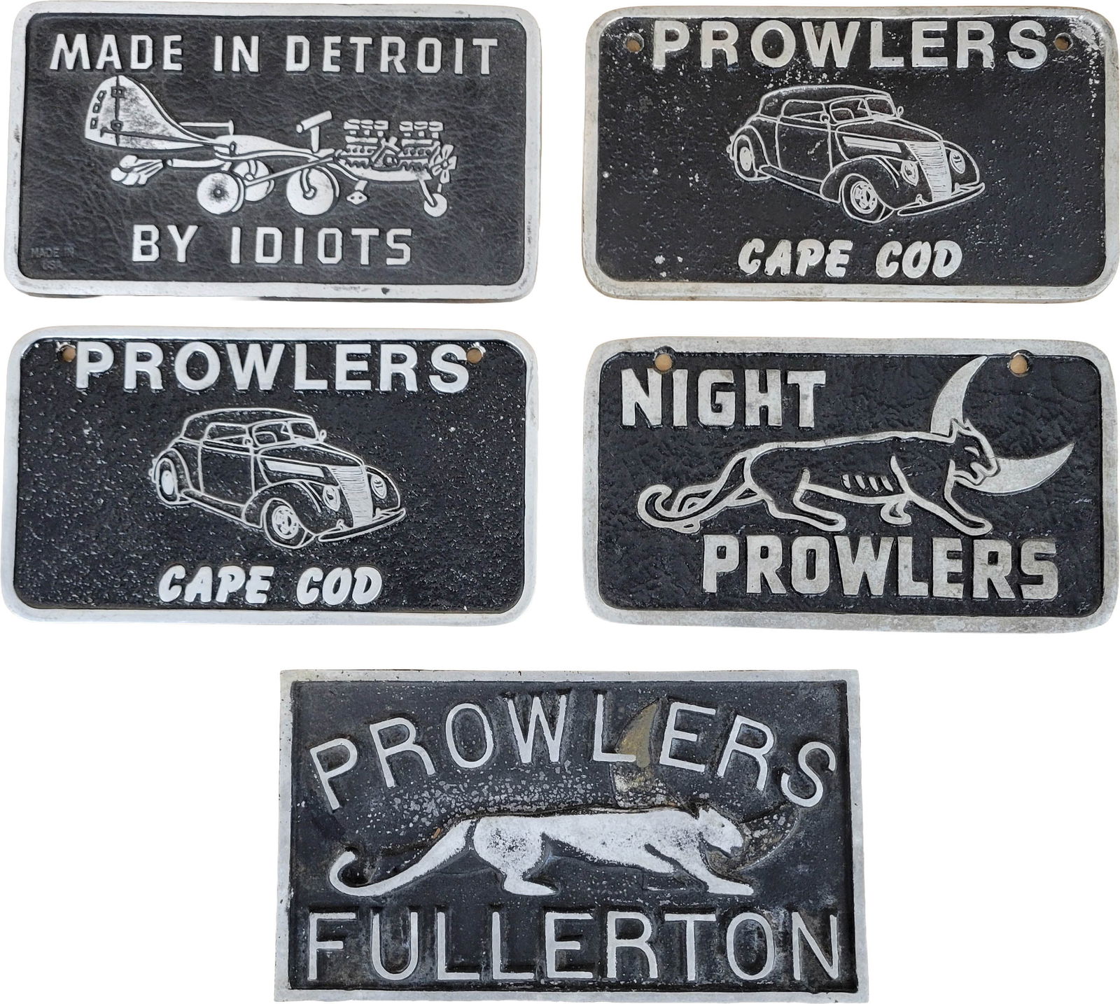 Lot of 5 Car Club Plaques / Hot Rod Auto Collectible Plates (1 of 2)