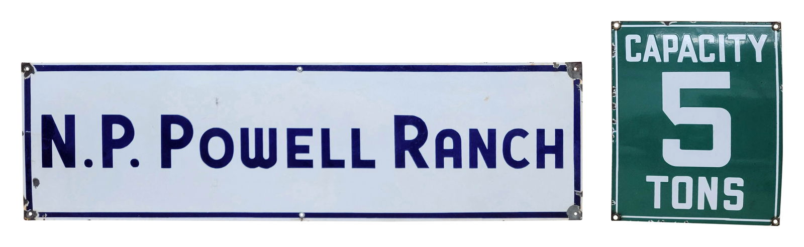 N.P. Powell Ranch and Capacity 5 Tons Single Sided Porcelain Signs (1 of 2)