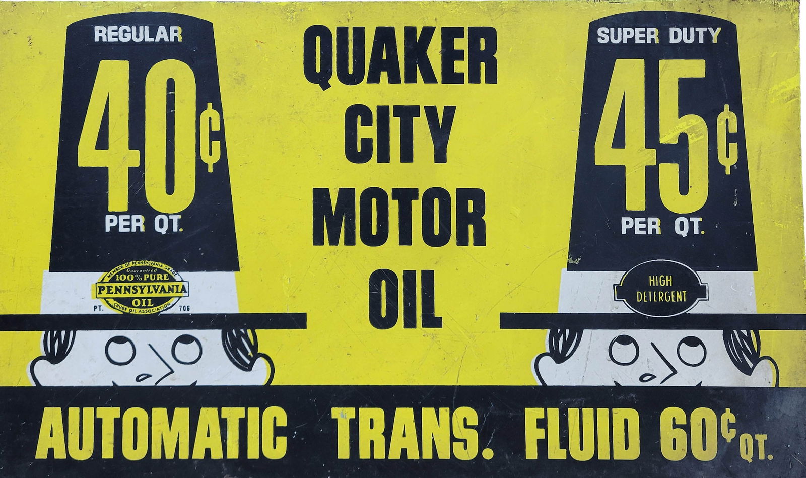 Quaker City Motor Oil Single Sided Tin Price Sign (1 of 2)