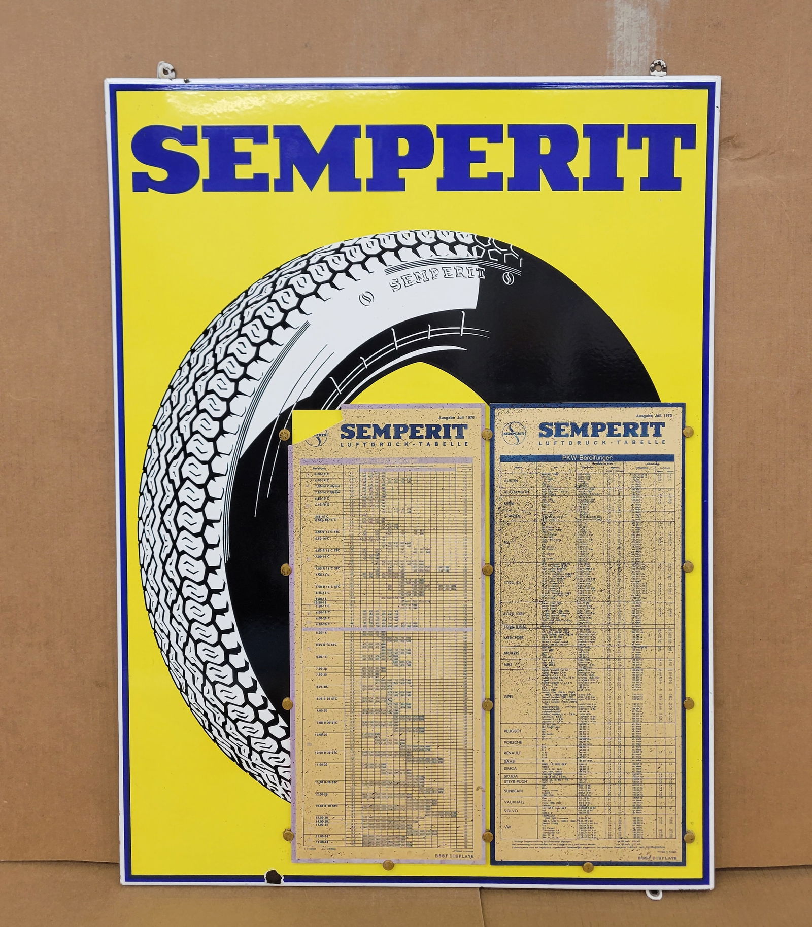 1970 Semperit Porcelain Sign With Air Pressure Tables (1 of 3)