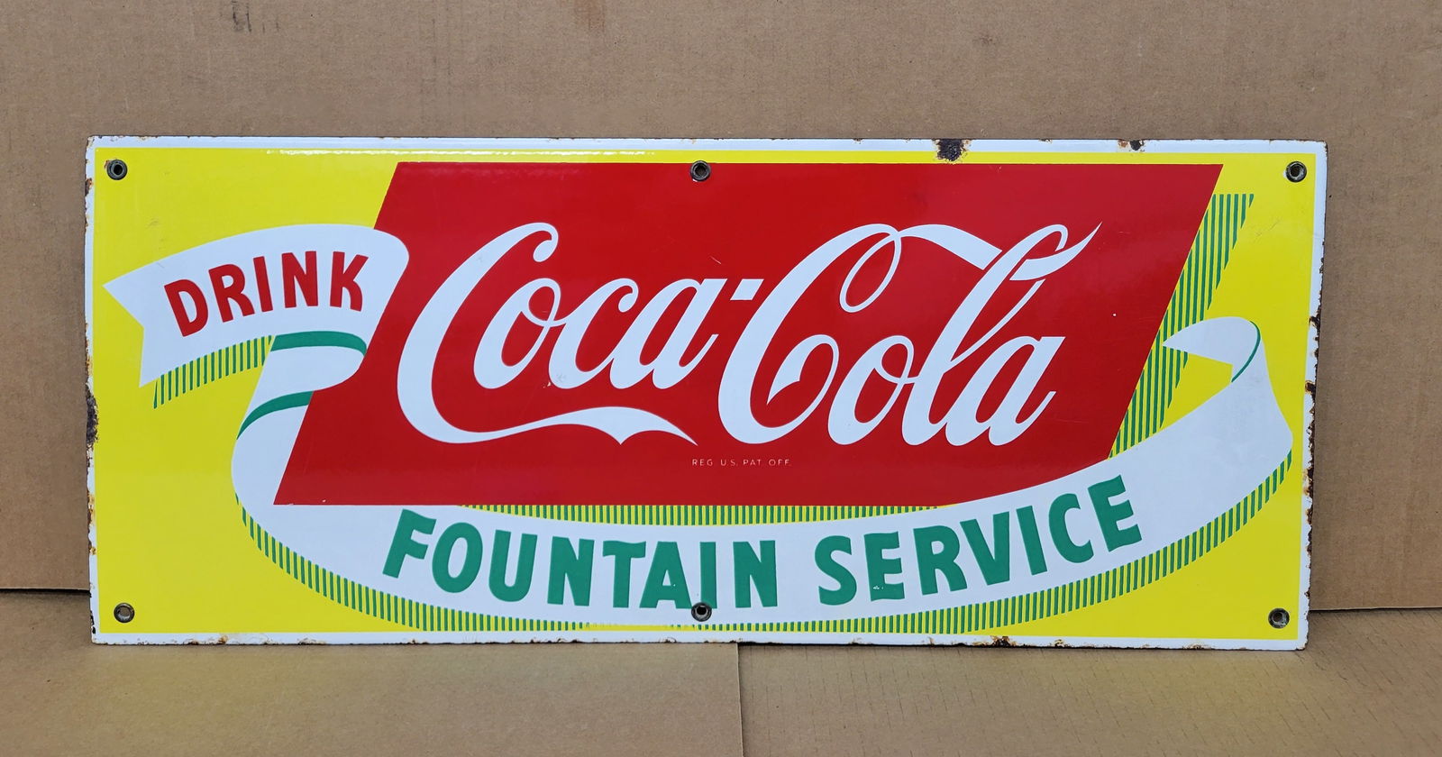 Drink Coca Cola Fountain Service Single Sided Porcelain Sign (1 of 2)