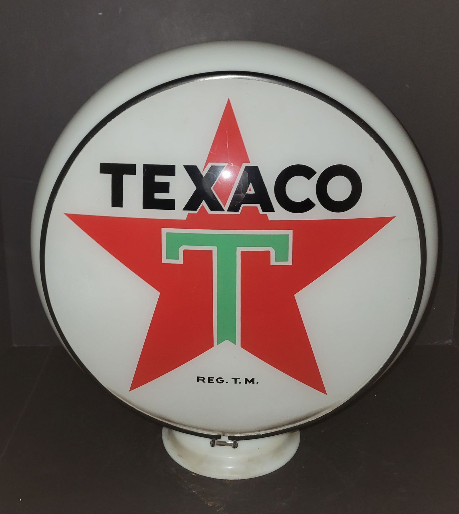 Texaco Gasoline 13.5" Complete Gill Wide Milk Glass Body Globe (1 of 3)