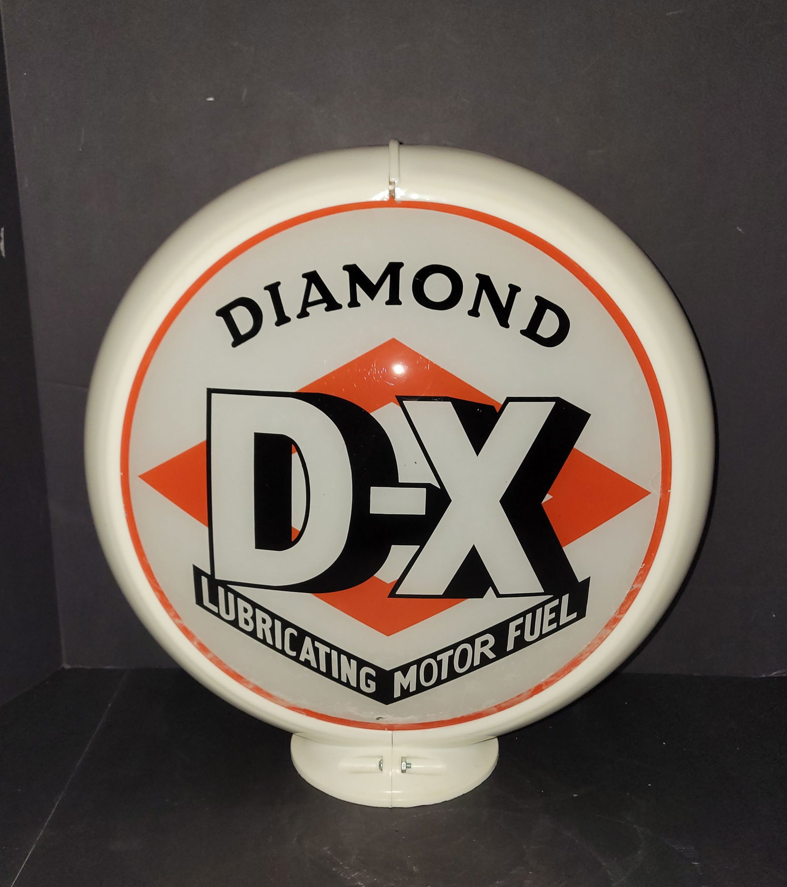 Diamond D-X Gasoline "Lubricating Motor Fuel" 13.5" Single  Gas Pump Lens w/ Capco Globe Body (1 of 3)