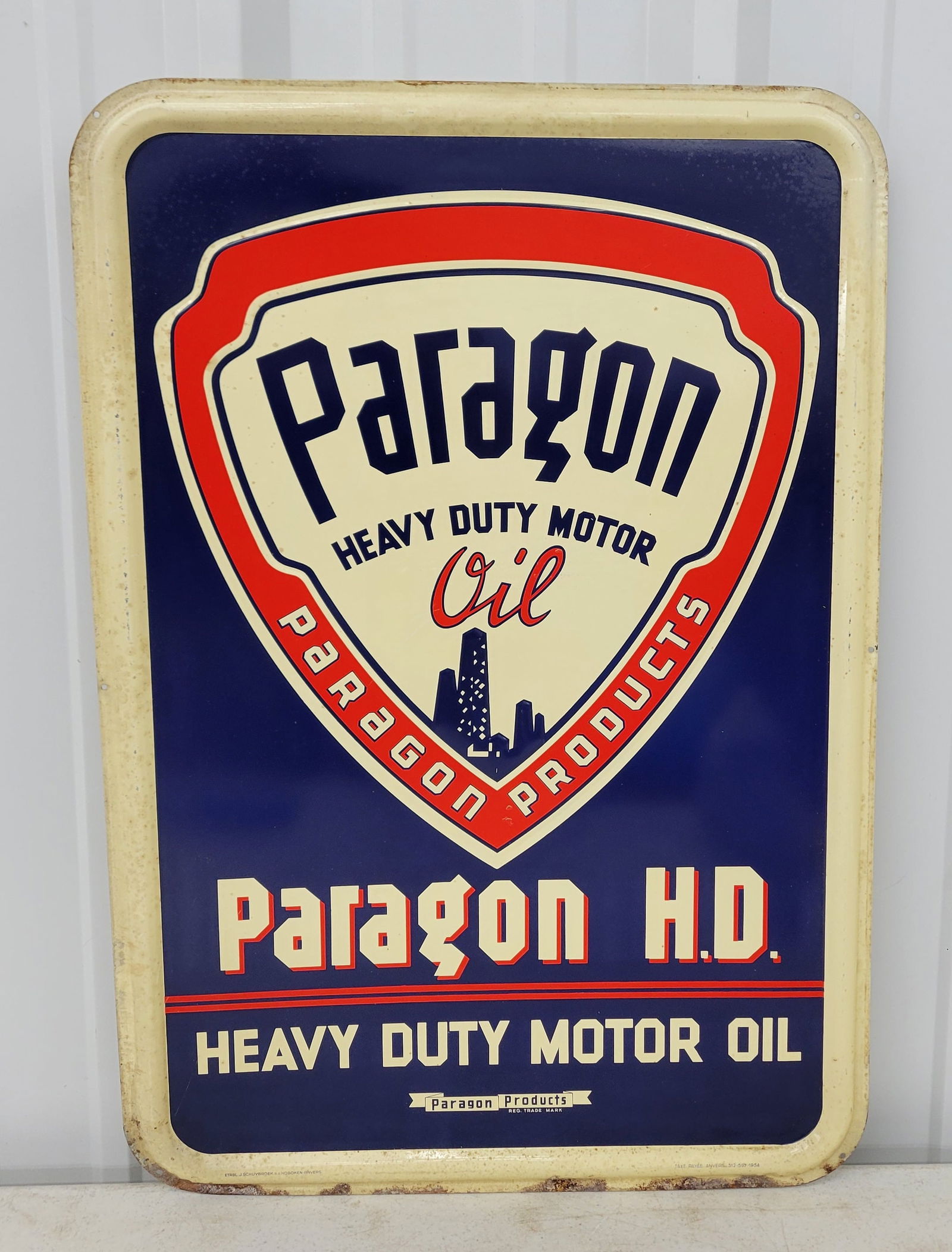 Paragon Heavy Duty Motor Oil Embossed Single Sided Tin Sign (1 of 2)