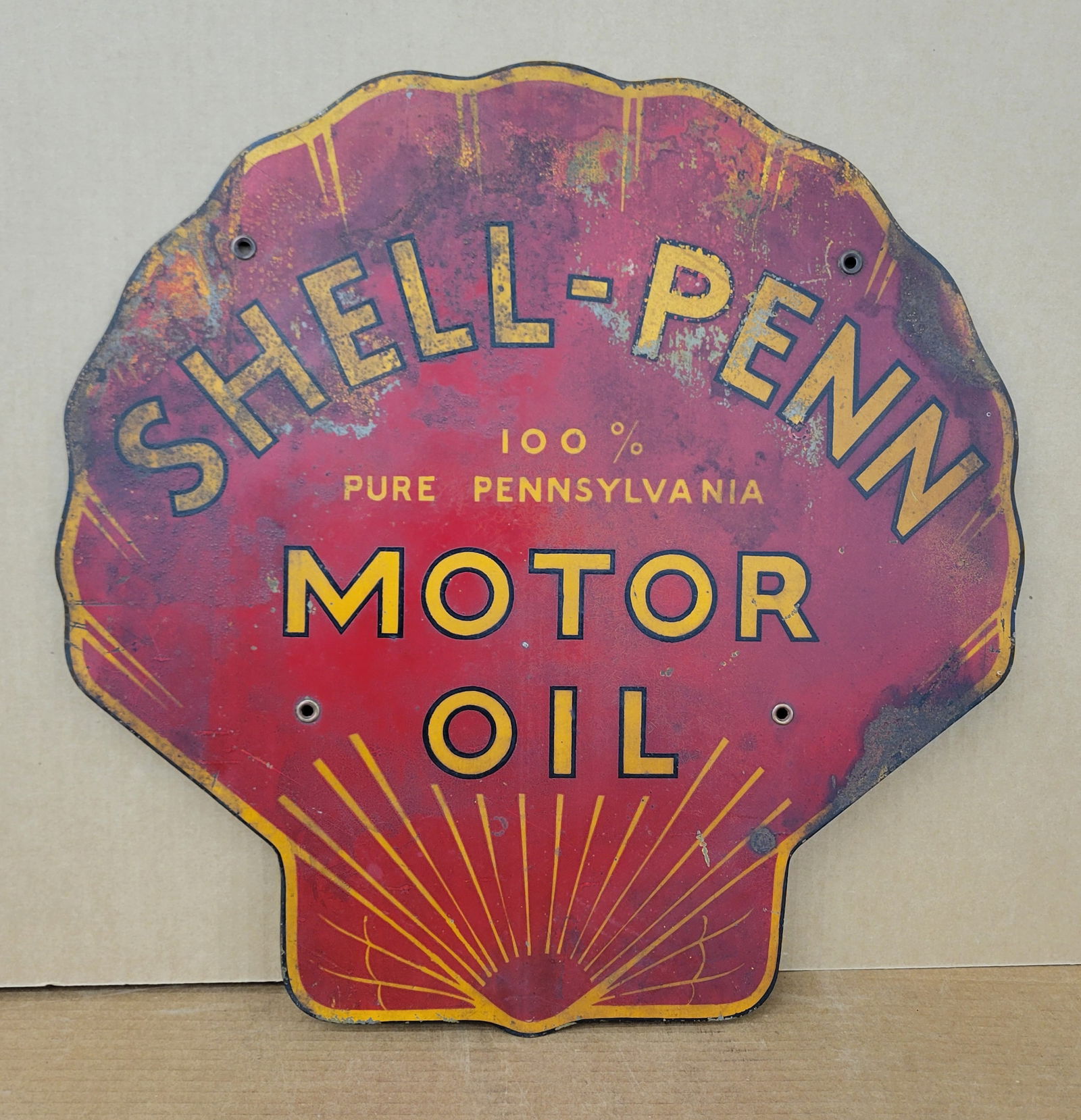 Shell Penn Motor Oil Single Sided Tin Clamshell Sign