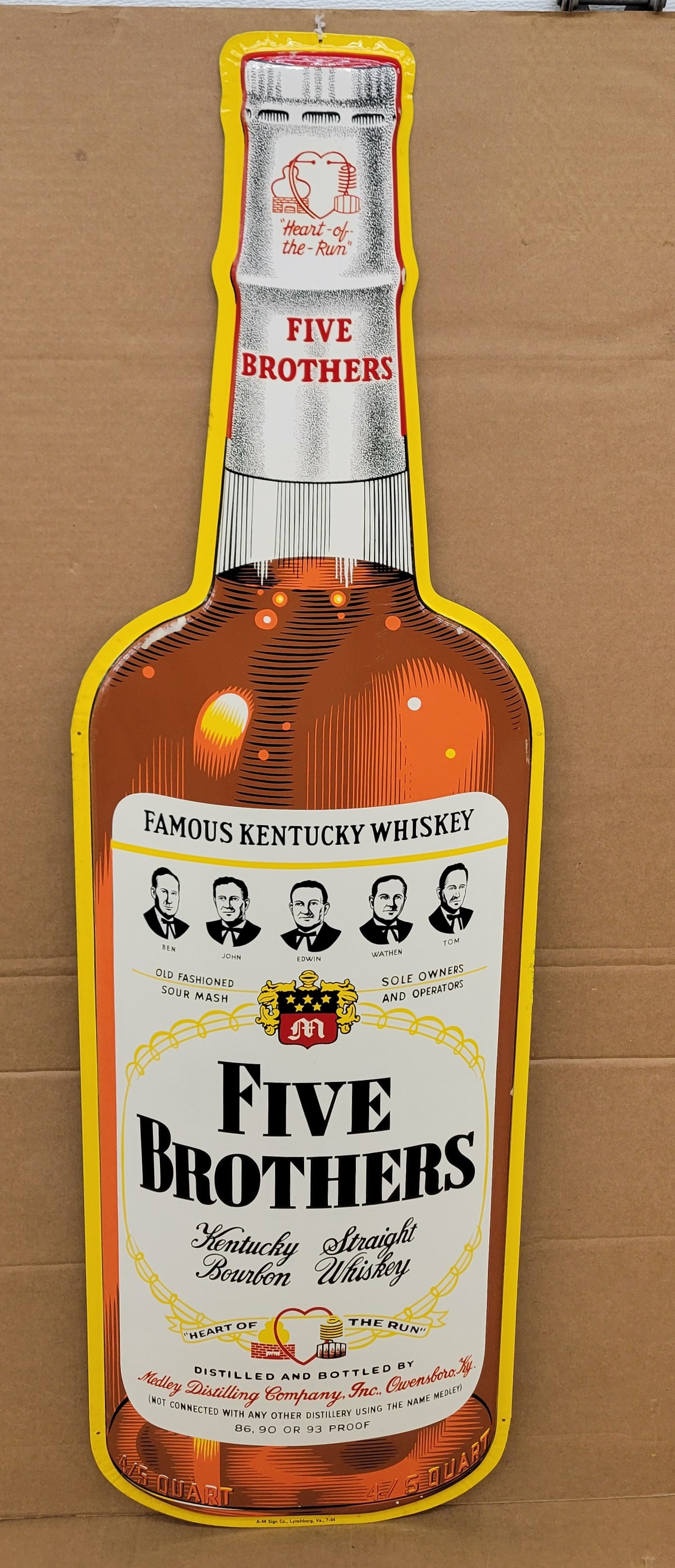Five Brothers Bourbon Whiskey Single Sided Tin Bottle Sign (1 of 2)