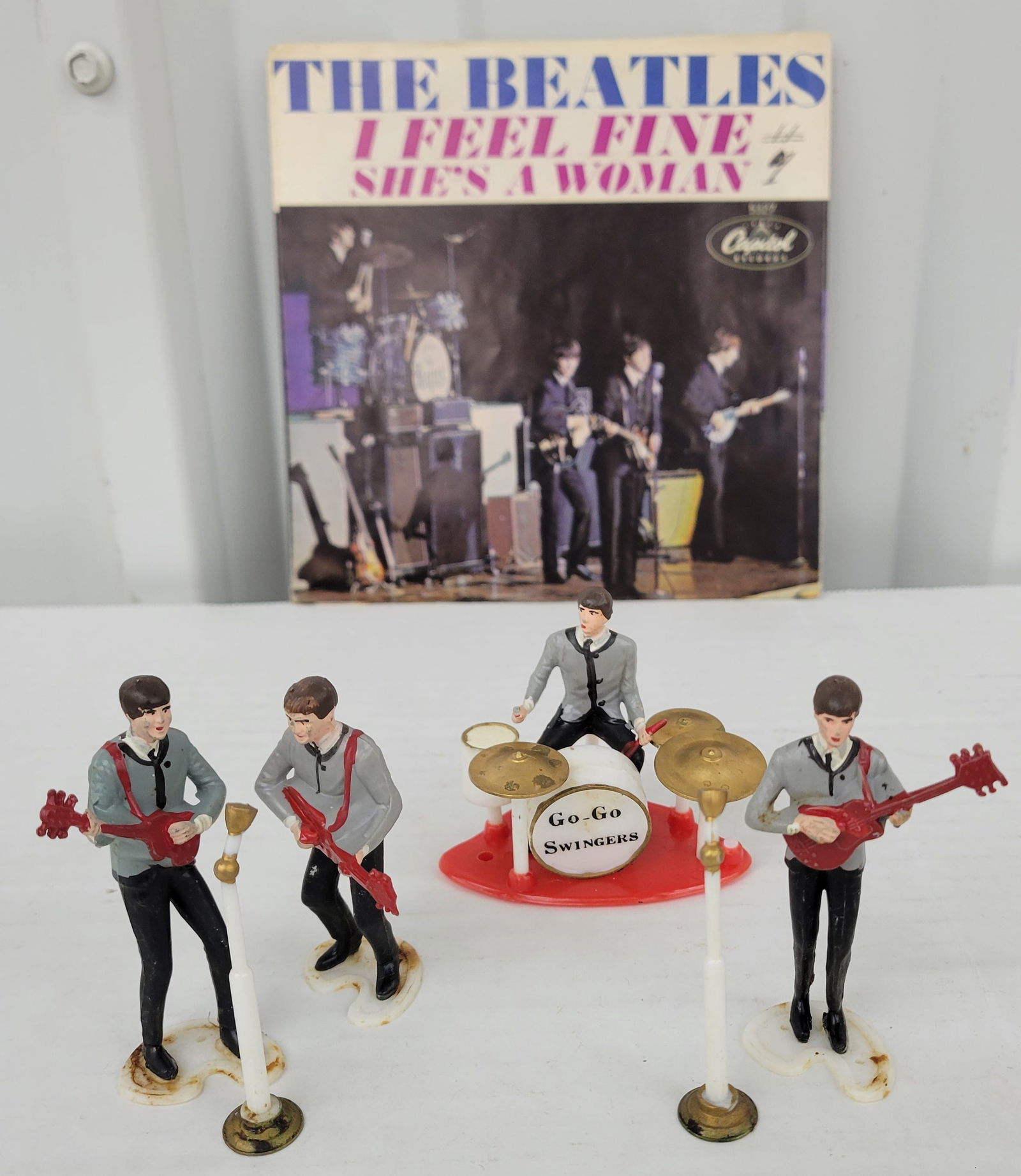 1960's Go Go Swingers (Beatles) Cake topper, Beatles records and 50's -60's record picture sleeves (1 of 8)
