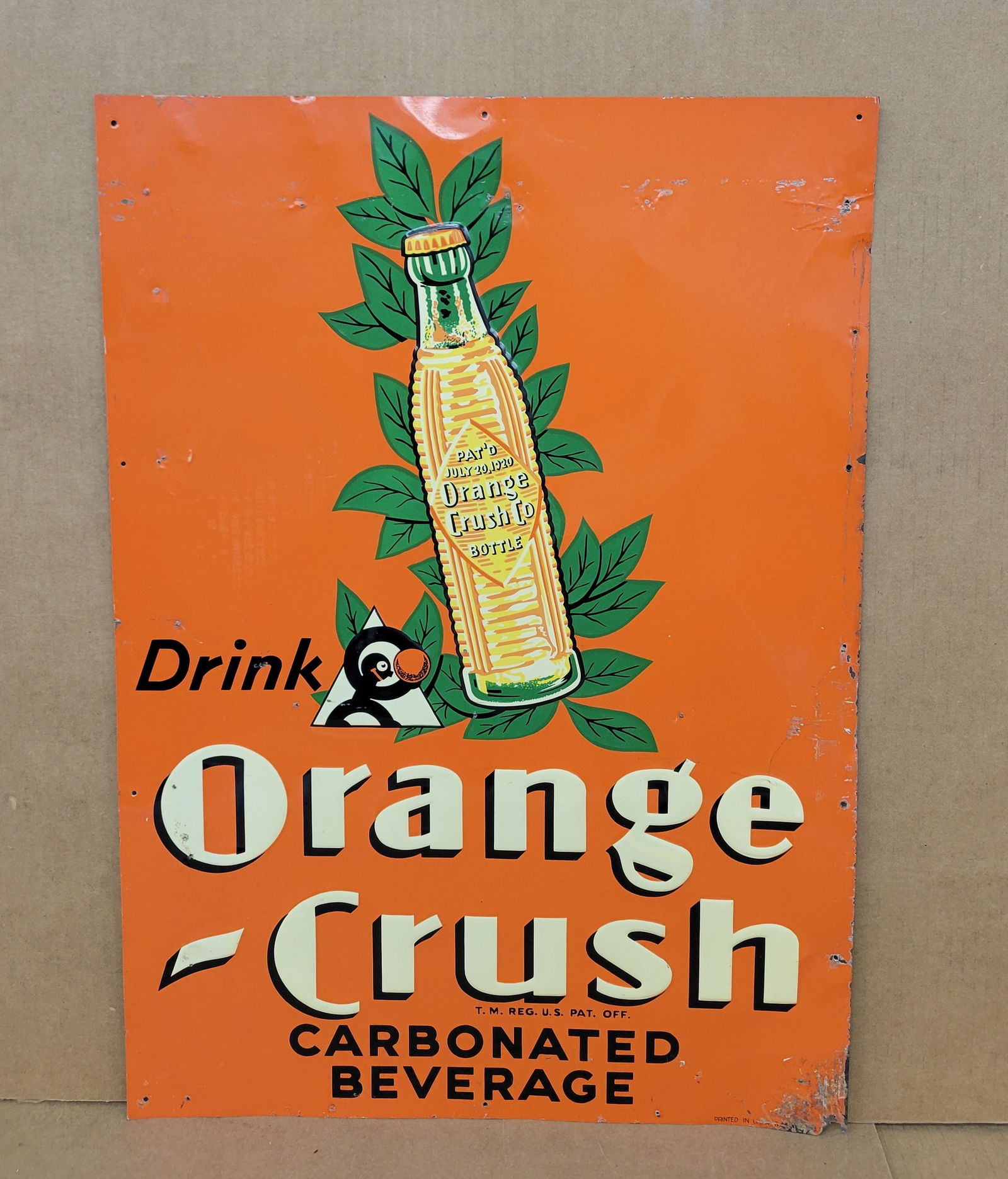 Drink Orange Crush Embossed Single Sided Tin Sign With Crushy (1 of 2)