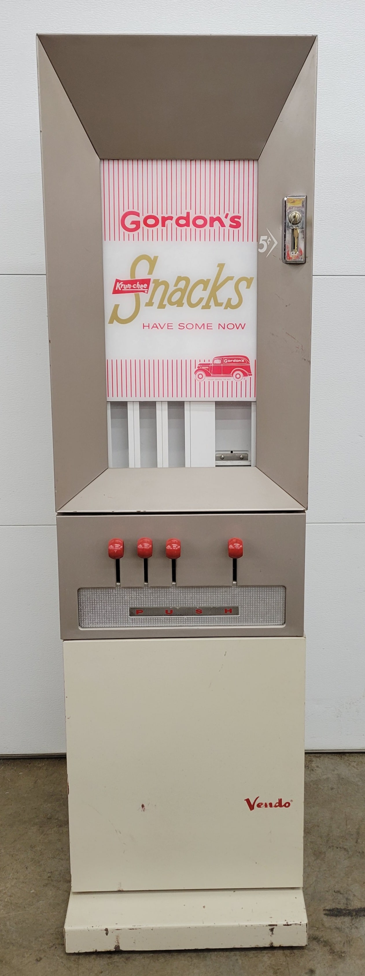 Scarce 5 cent Gordon's Krunchee Snacks Coin Op Vendo Vending Machine (1 of 5)