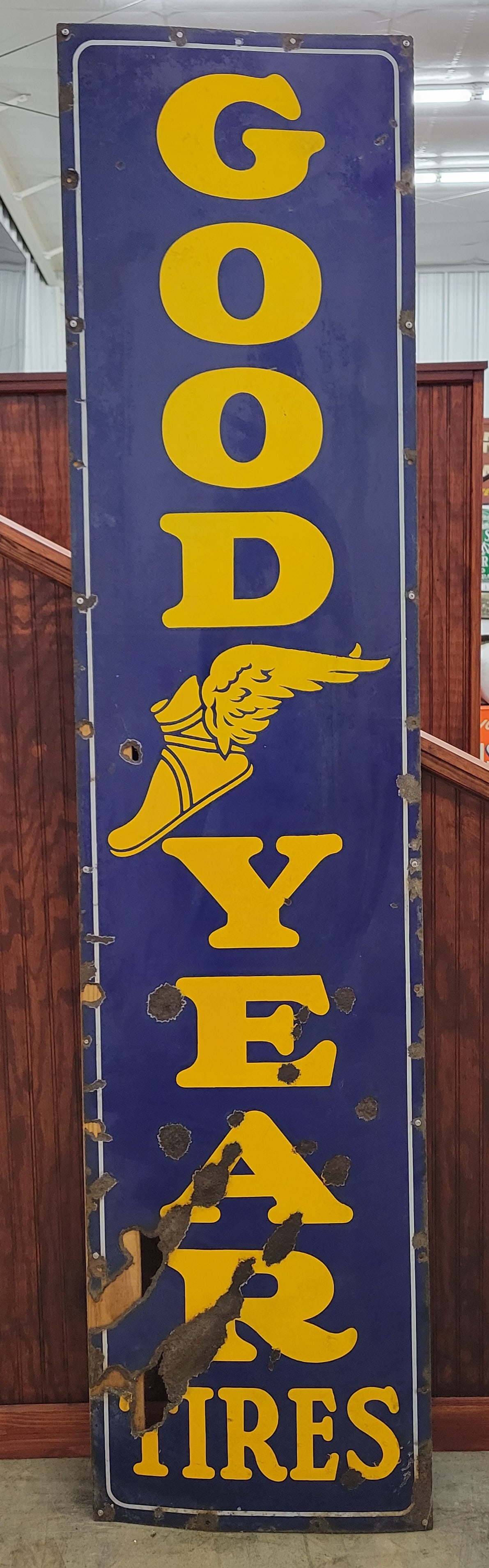 Goodyear Tires Single Sided Porcelain Sign With Winged Foot Logo (1 of 2)