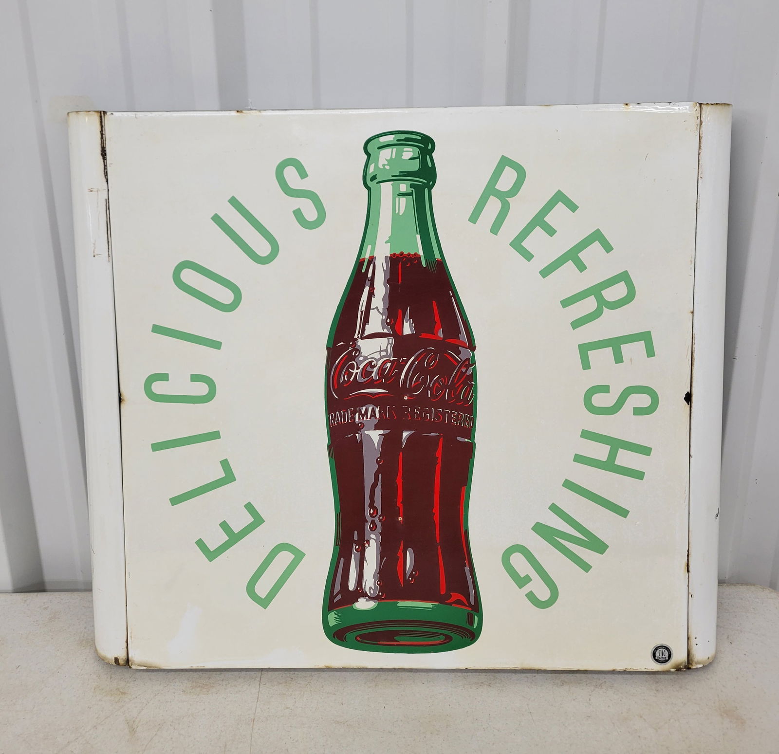 Coca Cola Delicious Refreshing 3 Piece Porcelain Sign TAC (1 of 3)