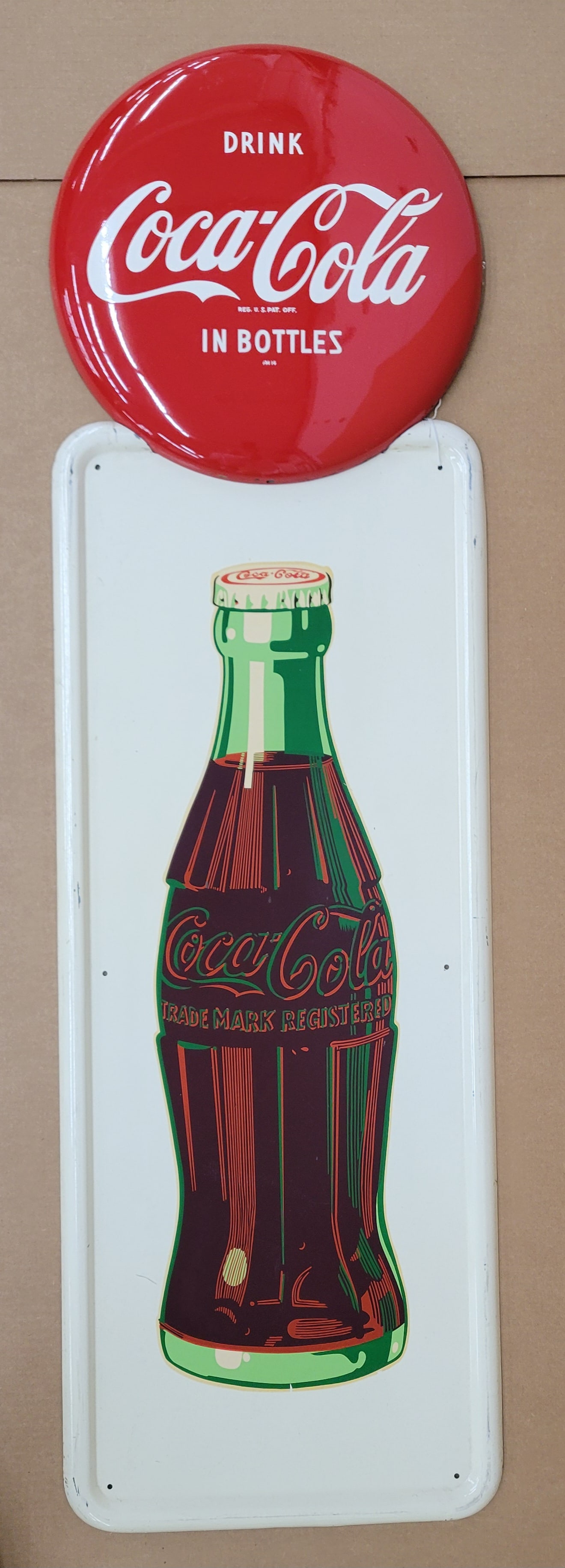 Coca Cola Pilaster Sign With Drink Coca Cola In Bottles Button (1 of 2)