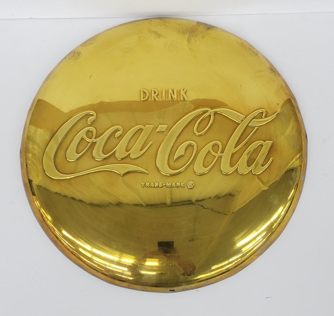 Drink Coca Cola 16" Brass Embossed Button Sign (1 of 2)