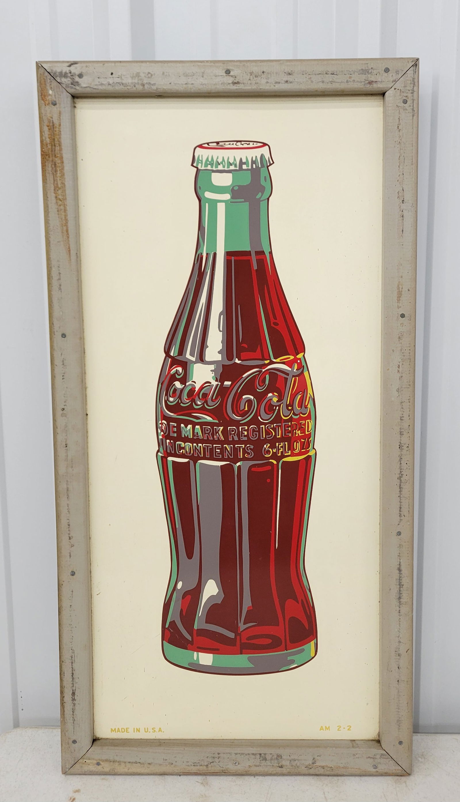 Coca Cola Single Sided Tin Bottle Sign In Wood Frame TAC (1 of 3)