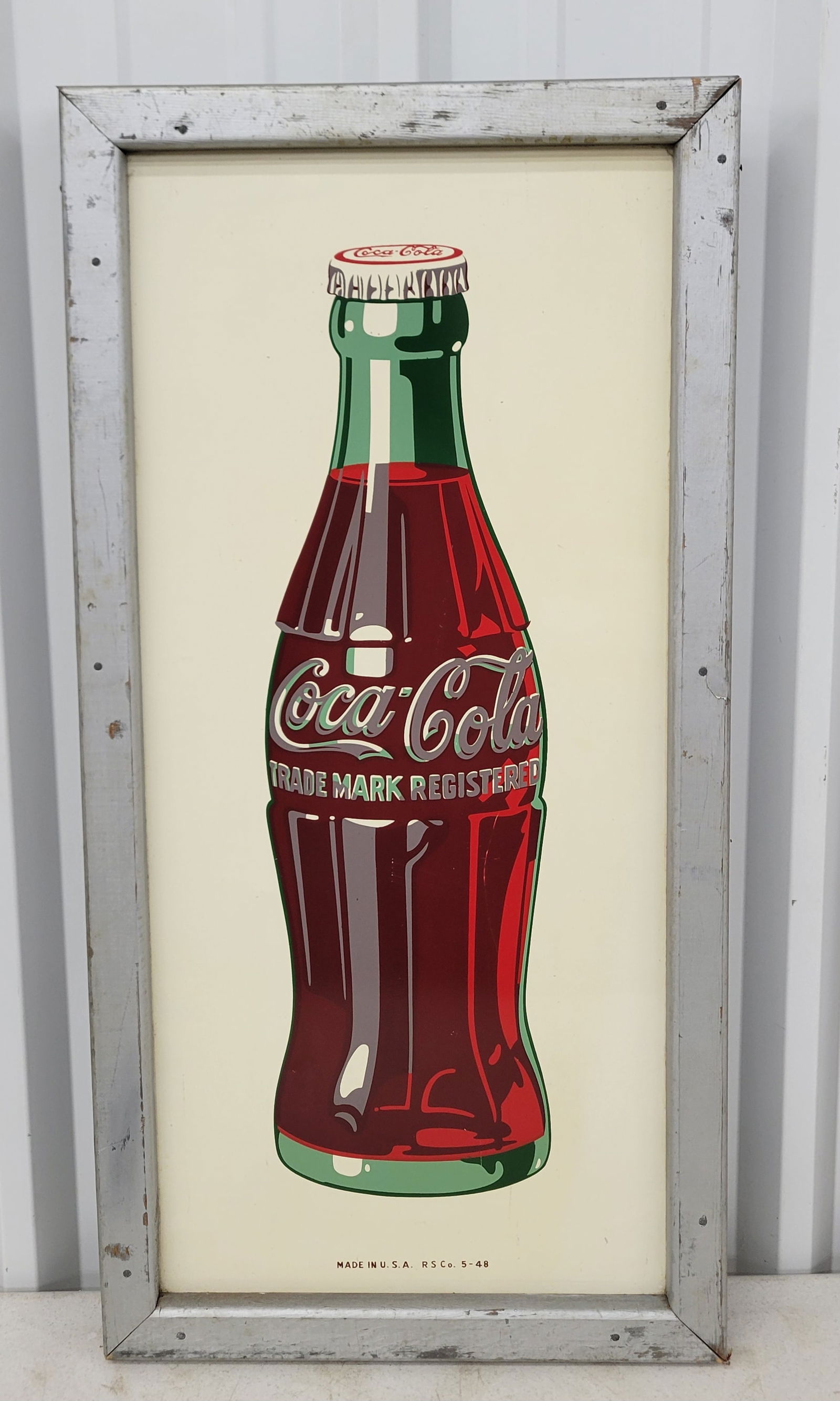 Coca Cola Single Sided Tin  Bottle Sign In Wood Frame  TAC (1 of 3)