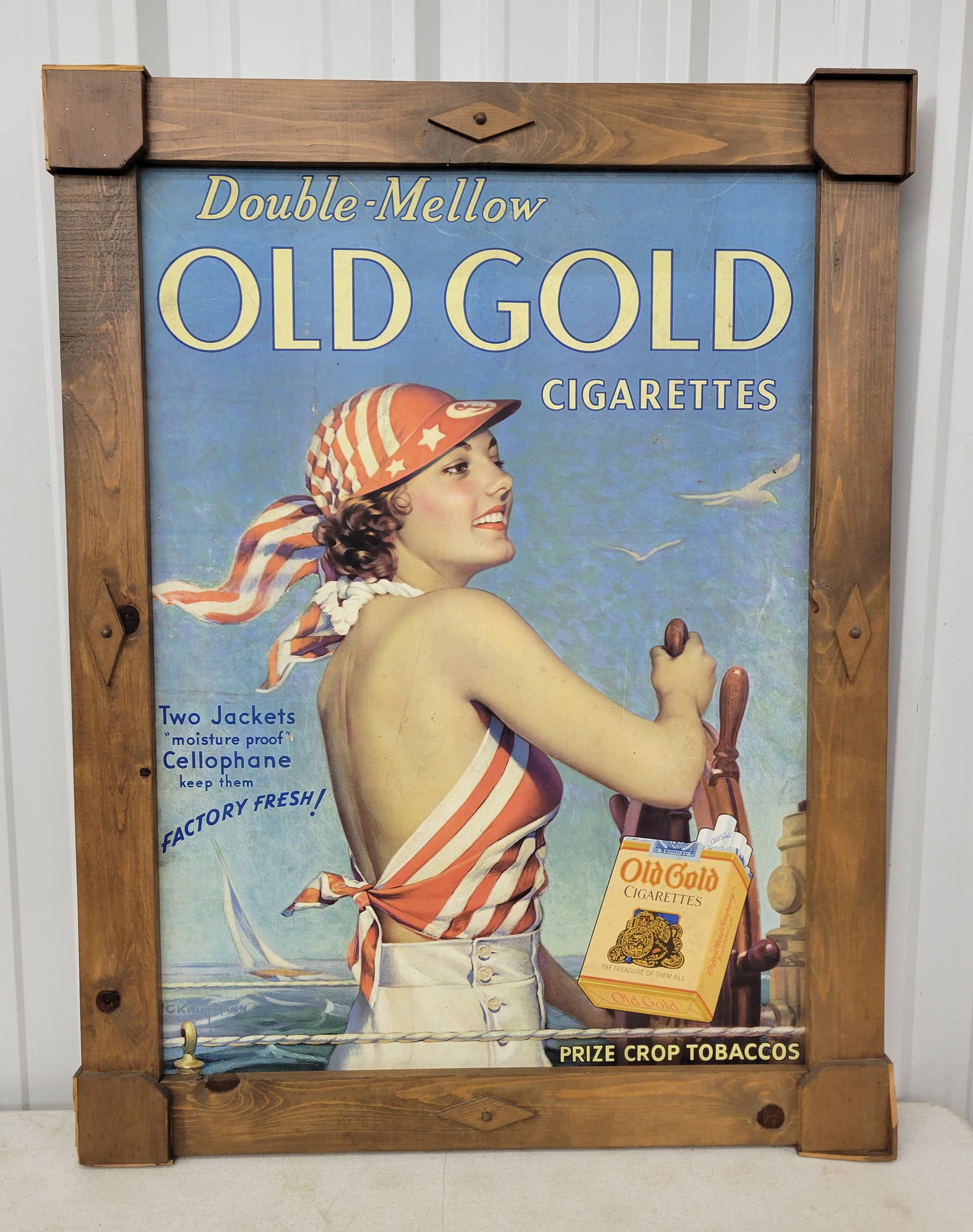Double Mellow Old Gold Cigarettes Framed Advertising Sign (1 of 6)