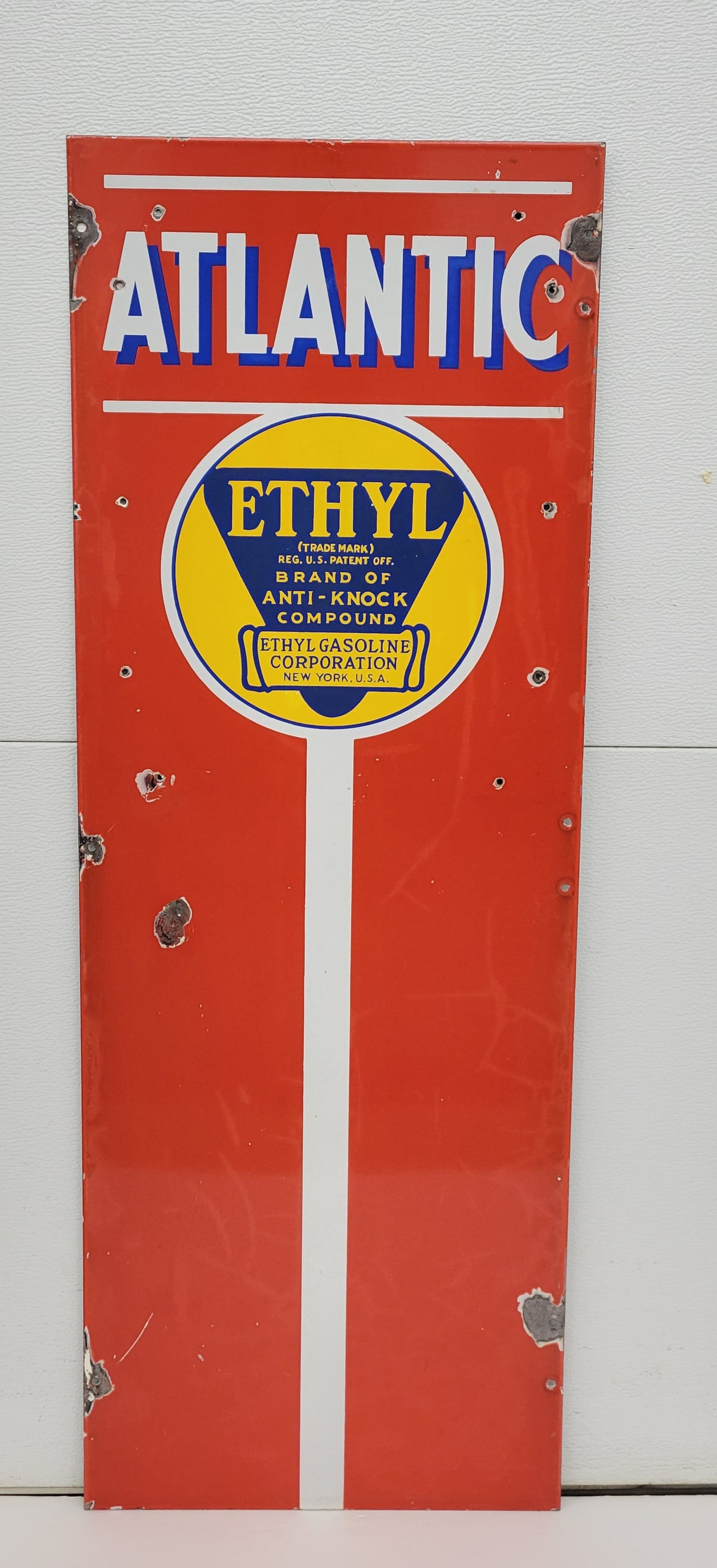 Atlantic Ethyl Gasoline Porcelain Pump Plate Sign (1 of 2)