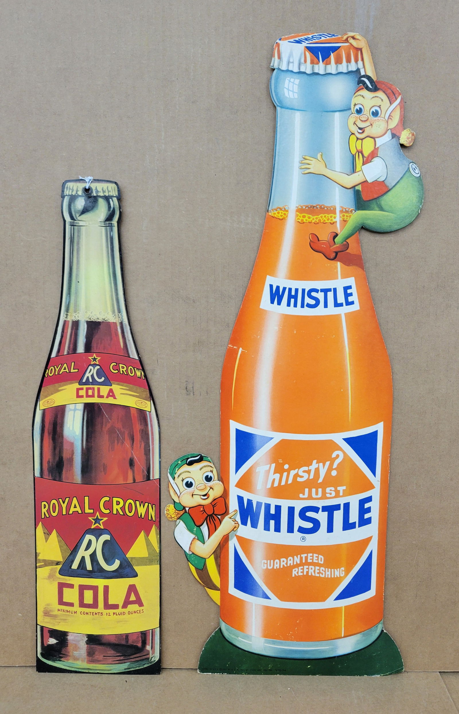 Whistle and RC Cola Cardboard Bottle Signs (1 of 3)