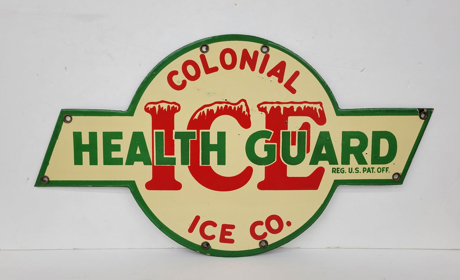 Colonial Ice Co. Health Guard Die Cut Porcelain Sign (1 of 2)