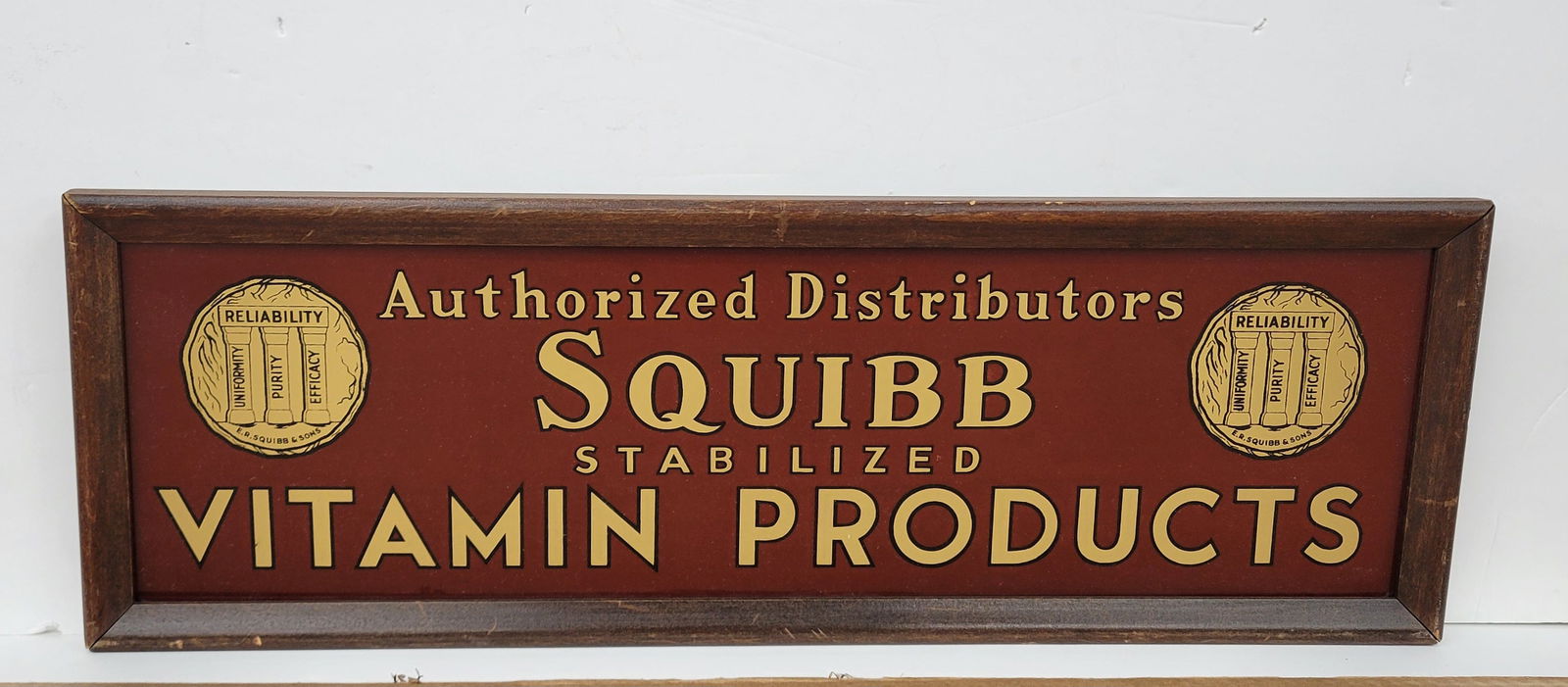 Squibb Stabilized Vitamin Products Authorized Distributors Reverse Painted Glass Sign (1 of 2)