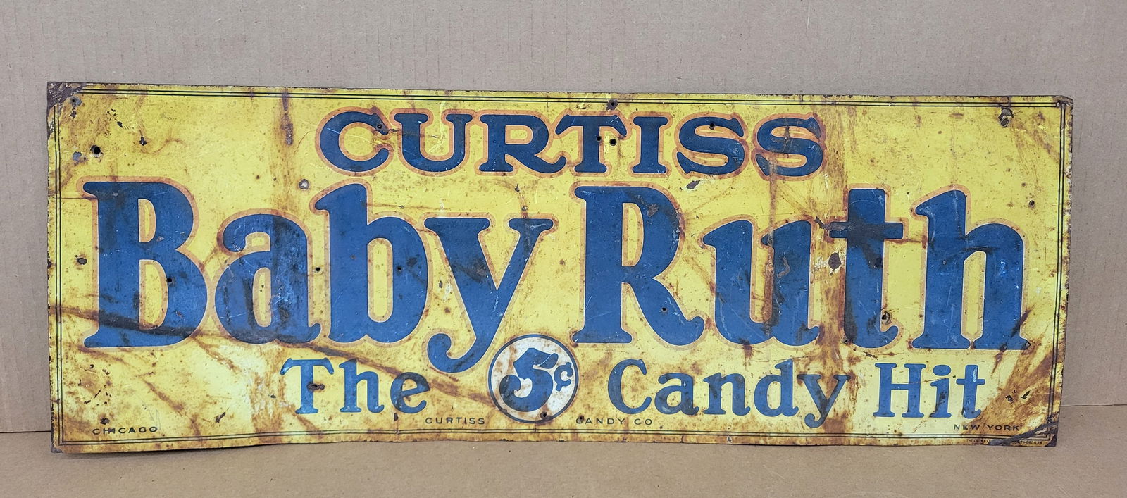 Curtiss Baby Ruth The 5 Cent Candy Hit Single Sided Tin Sign (1 of 2)