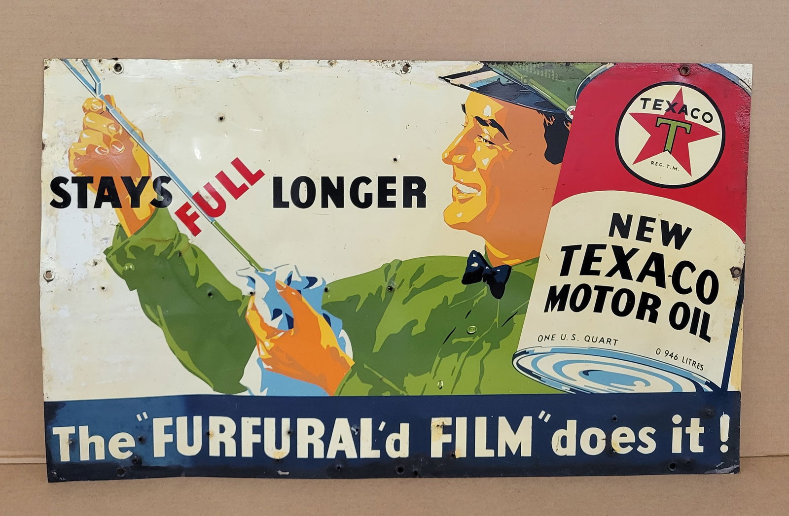 Texaco The Furfural'd Film Does It Single Sided Tin Sign (1 of 4)