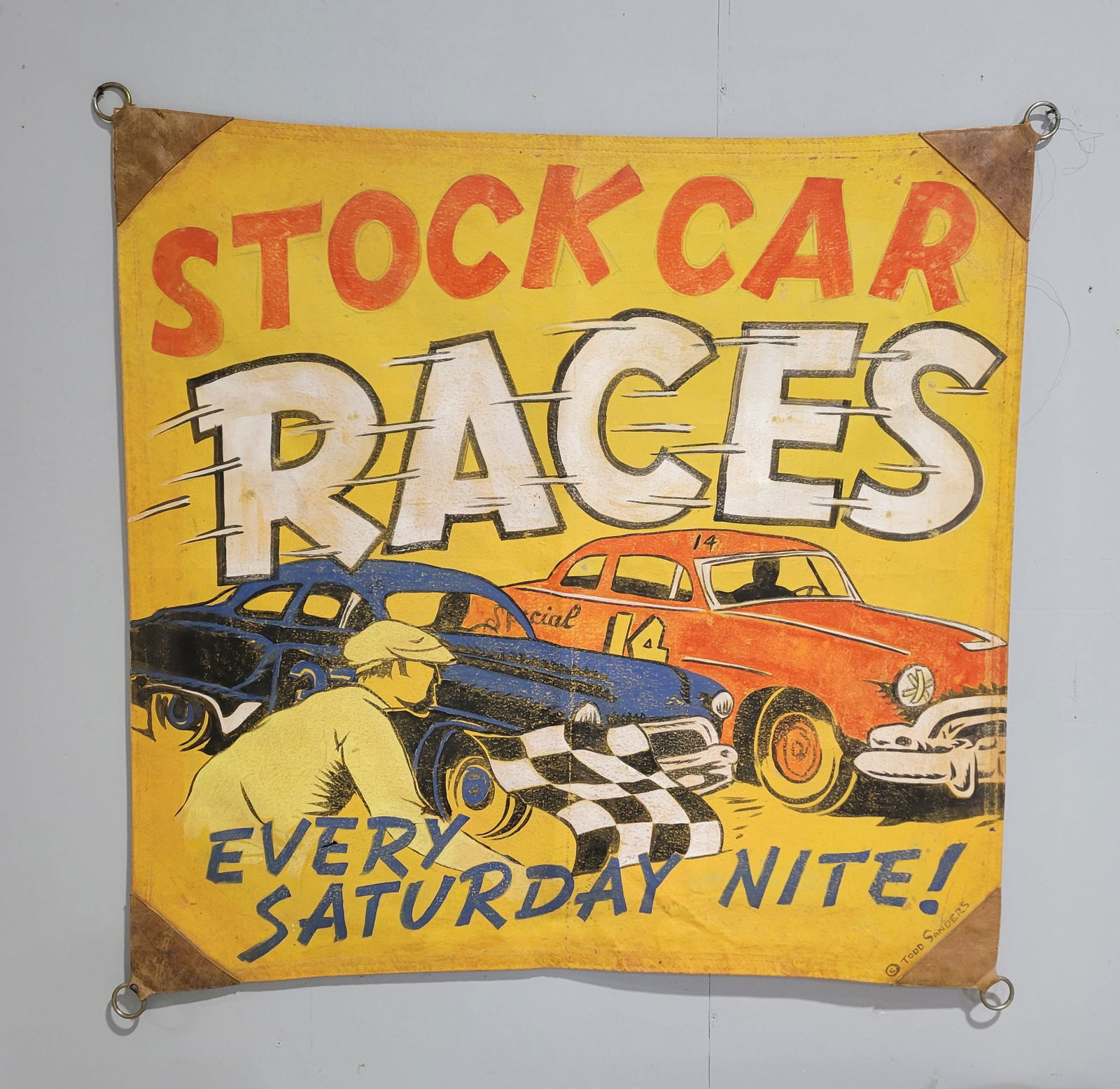 Stock Car Races Painted Canvas Banner (1 of 2)