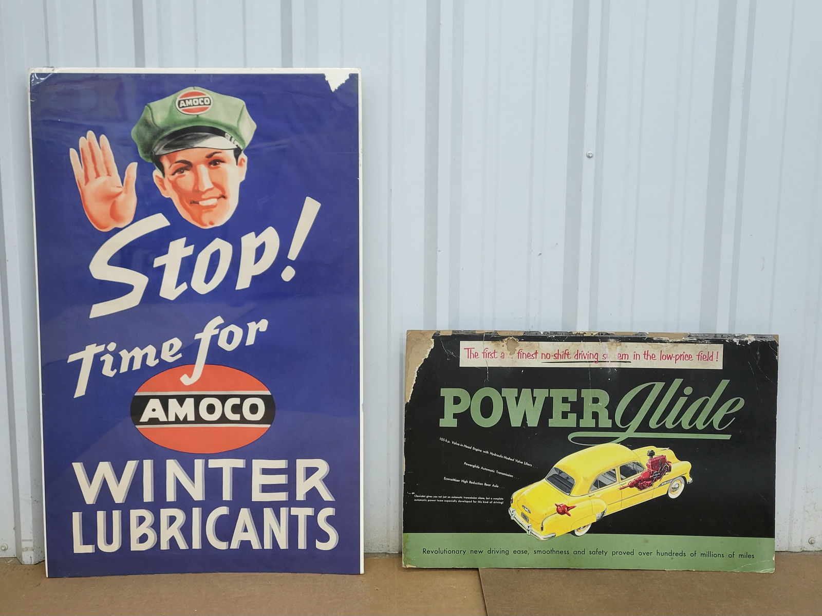 Amoco Winter Lubricants Poster and Chevrolet Power Glide Cardboard Signs (1 of 4)
