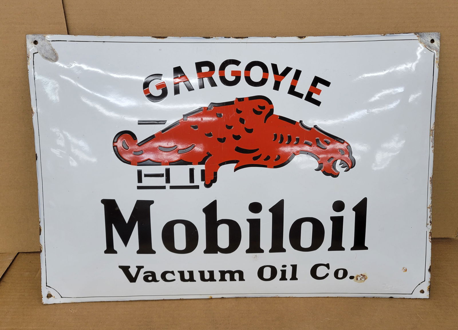 Gargoyle Mobiloil Vacuum Oil Co. Single Sided Porcelain Convex Sign (1 of 3)