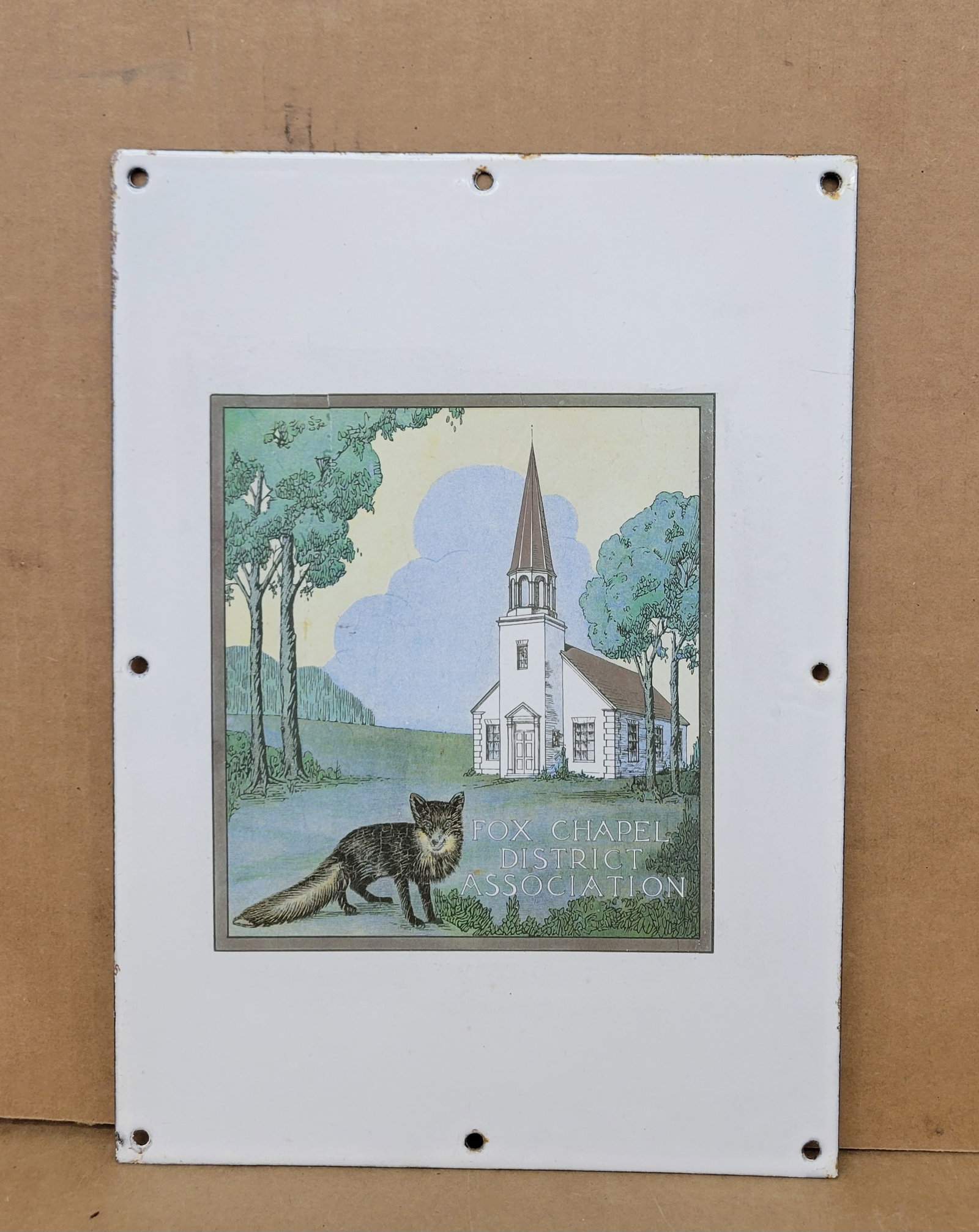 Fox Chapel District Association Single Sided Porcelain Sign: 10" x 14" SSP sign in excellent condition with good color?and gloss. Rated 9.0+
