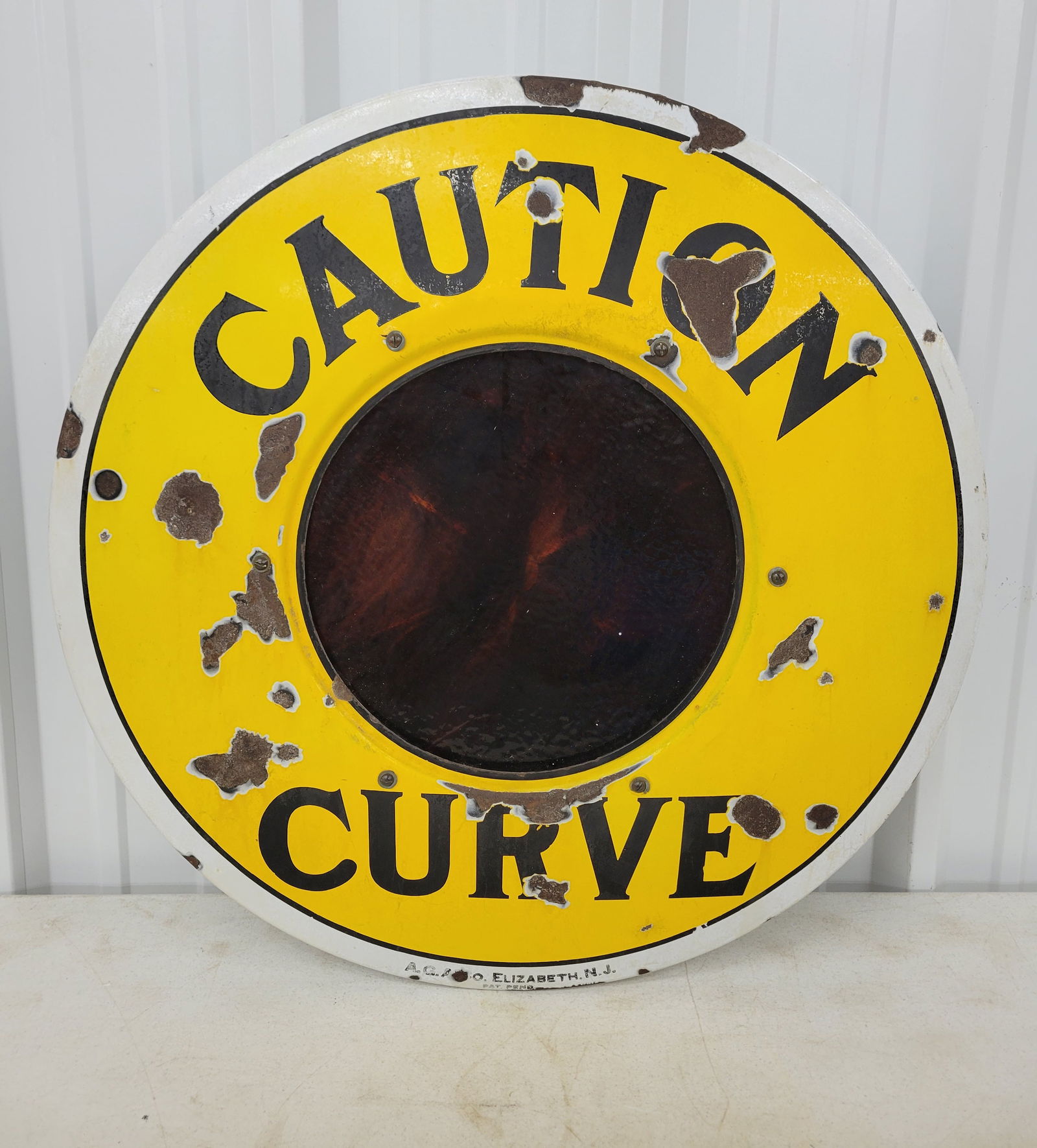 Caution Curve Lighthouse Beacon Single Sided Porcelain Sign (1 of 2)