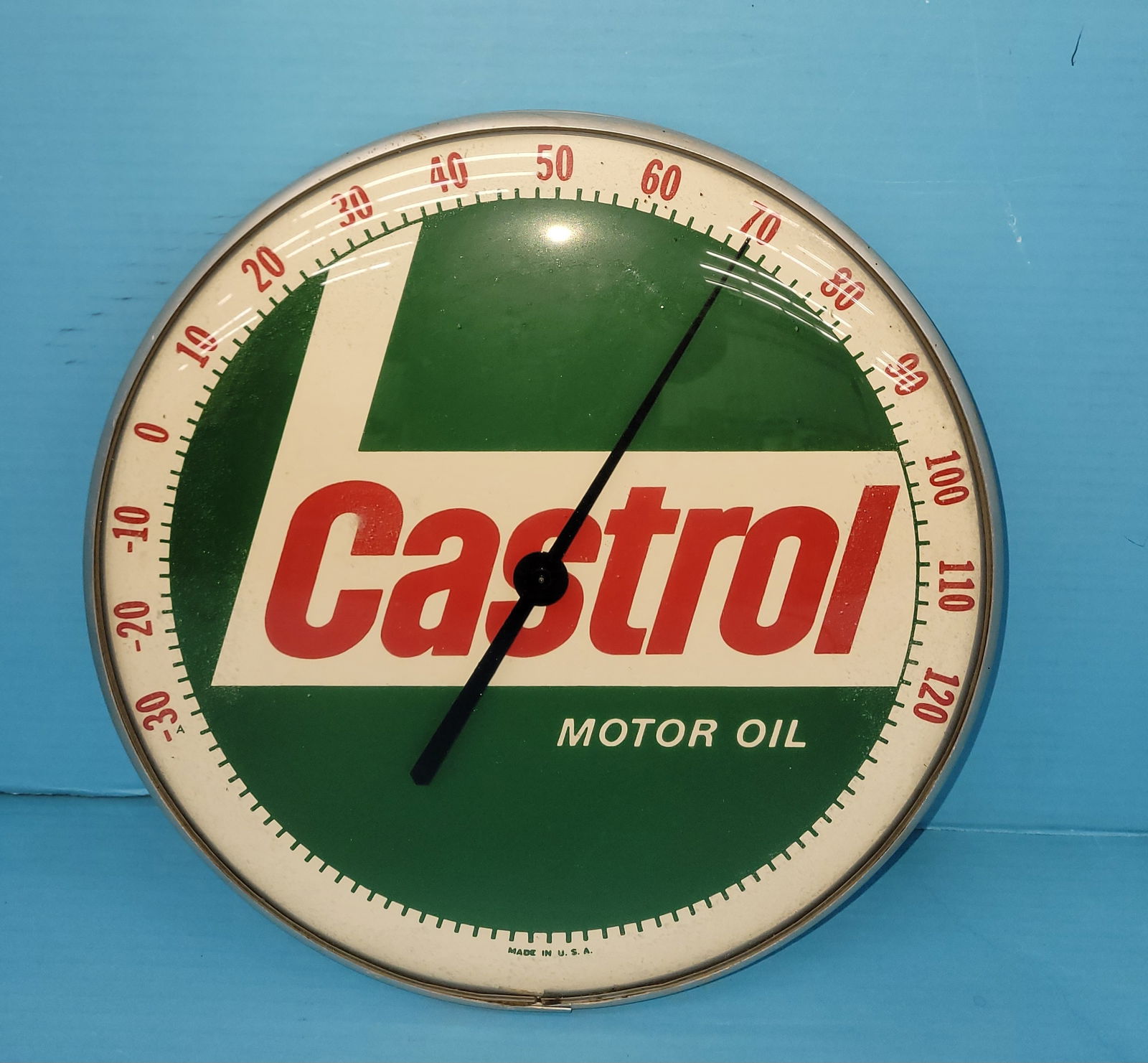 Castrol Motor Oil Round Thermometer (1 of 2)